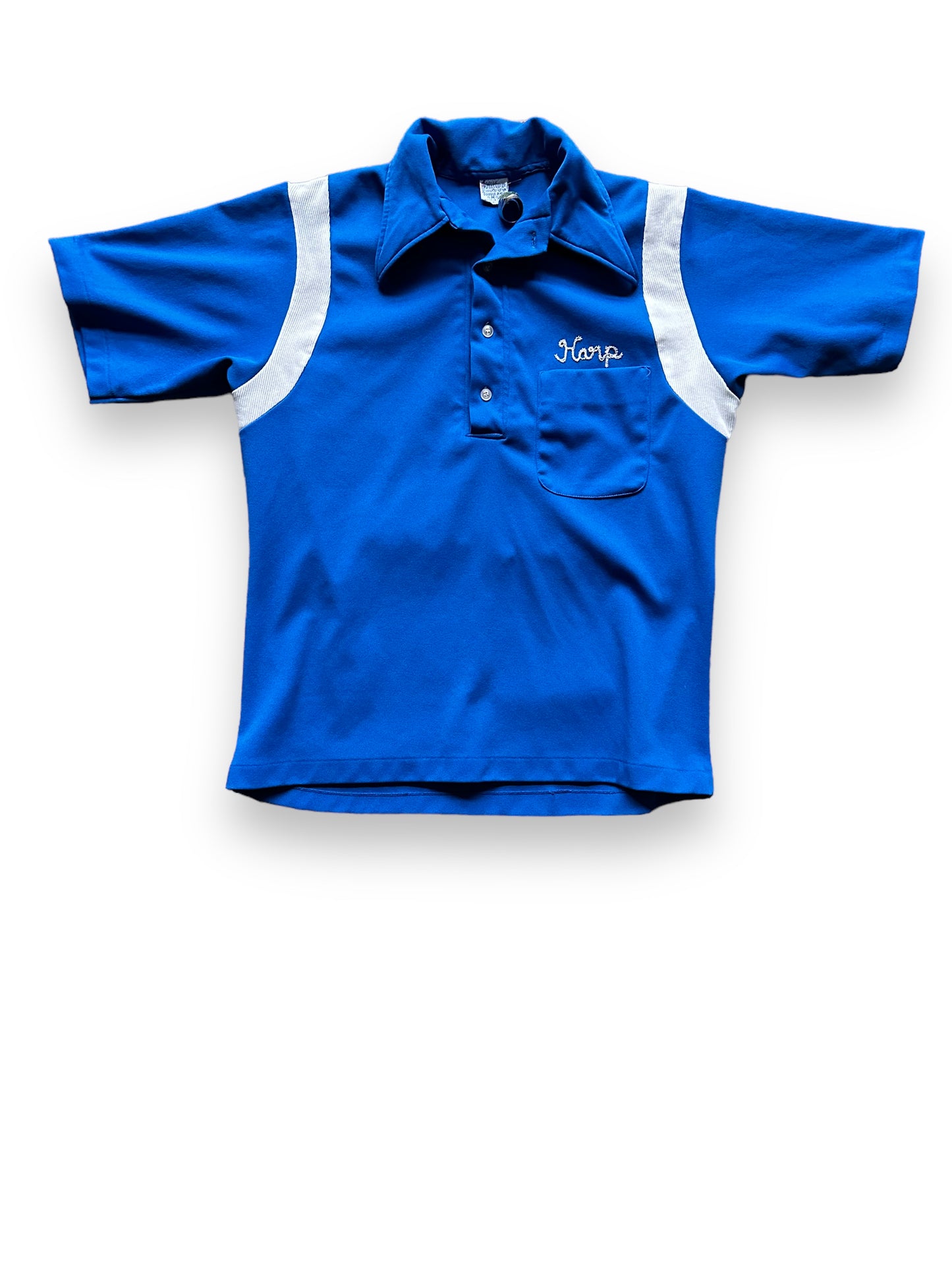 front of Vintage Donnie's Squeeze Box Polyester Bowling Shirt SZ M | Vintage Bowling Shirt Seattle | Barn Owl Vintage Seattle
