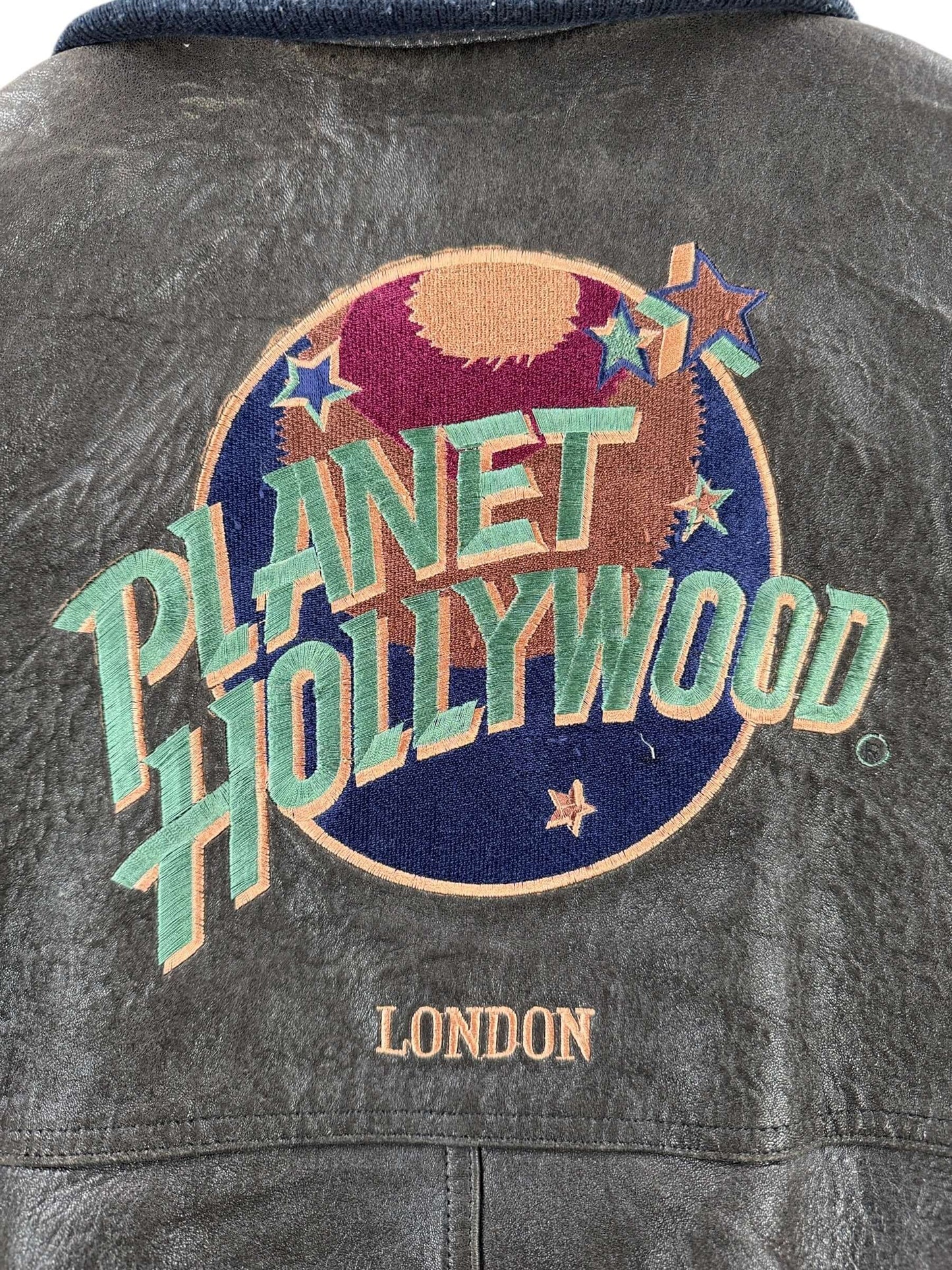 Back Embroidery on Vintage Planet Hollywood Leather Jacket SZ XL