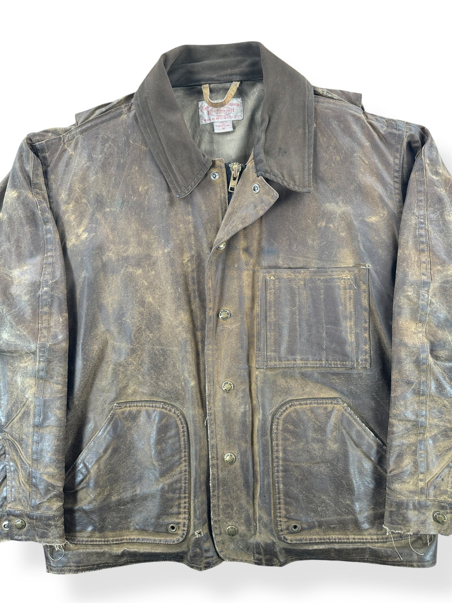 Front Close Up of Modern Filson Tin Cloth Field Jacket With Patina AS IS SZ M