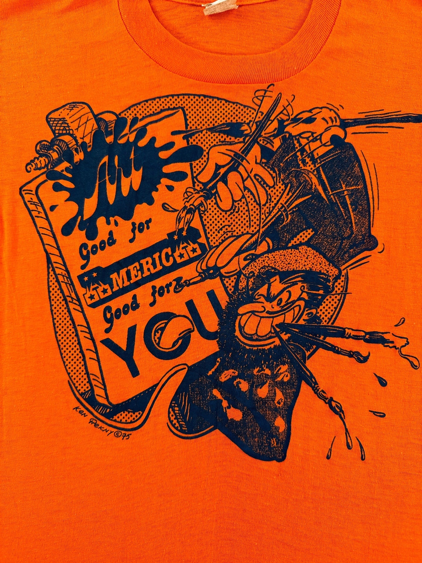 Graphic on Vintage 1975 Orange Art Tee SZ XS
