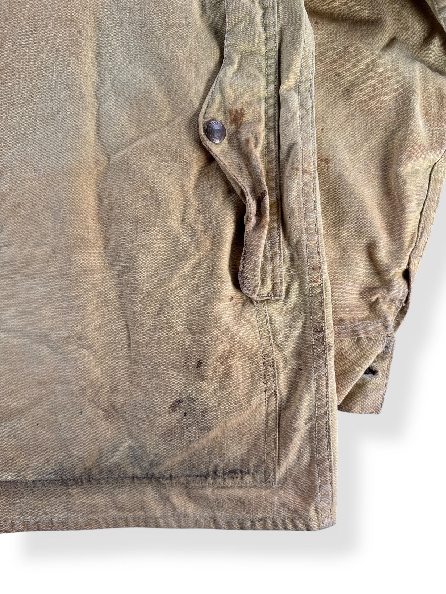 Stains on Back of Vintage Union Made Filson Tin Cloth Cruiser SZ 40