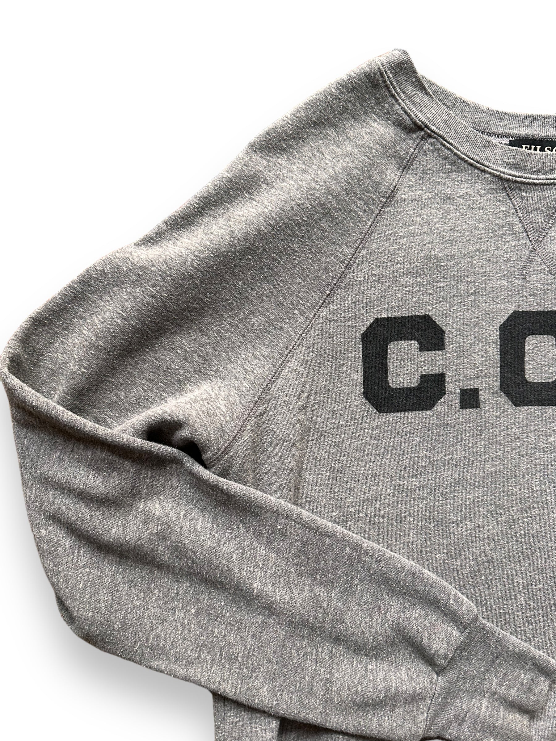 Front Upper Left View of Filson CCF Single V Crewneck Sweatshirt SZ XL |  Barn Owl Vintage Goods Seattle | Filson Bargain Outlet