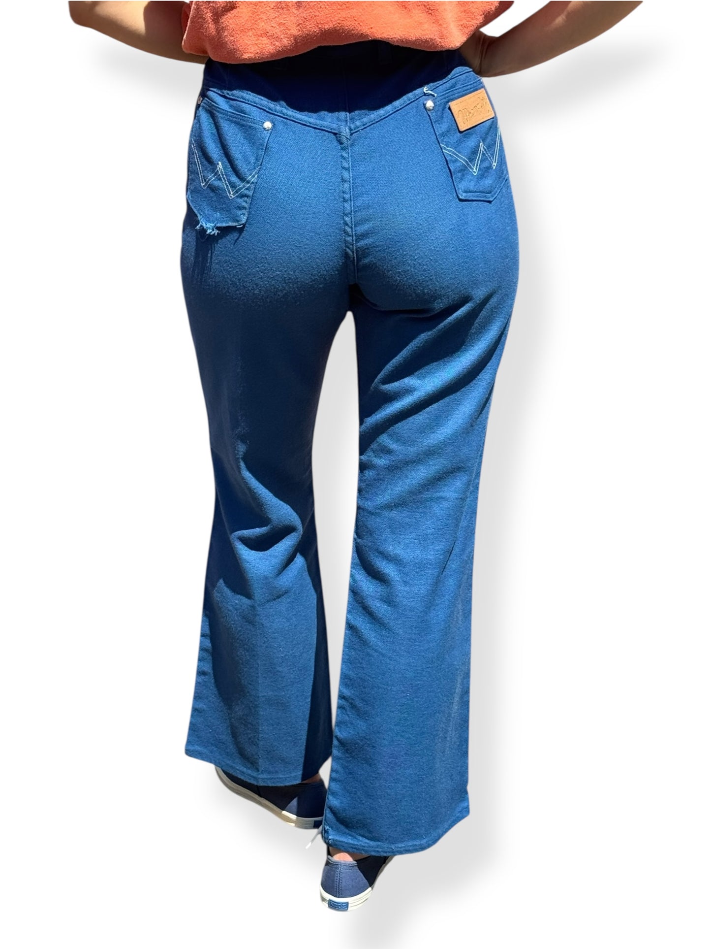 Rear On Body Close Up of Vintage Blue Miss Wrangler Jeans W32