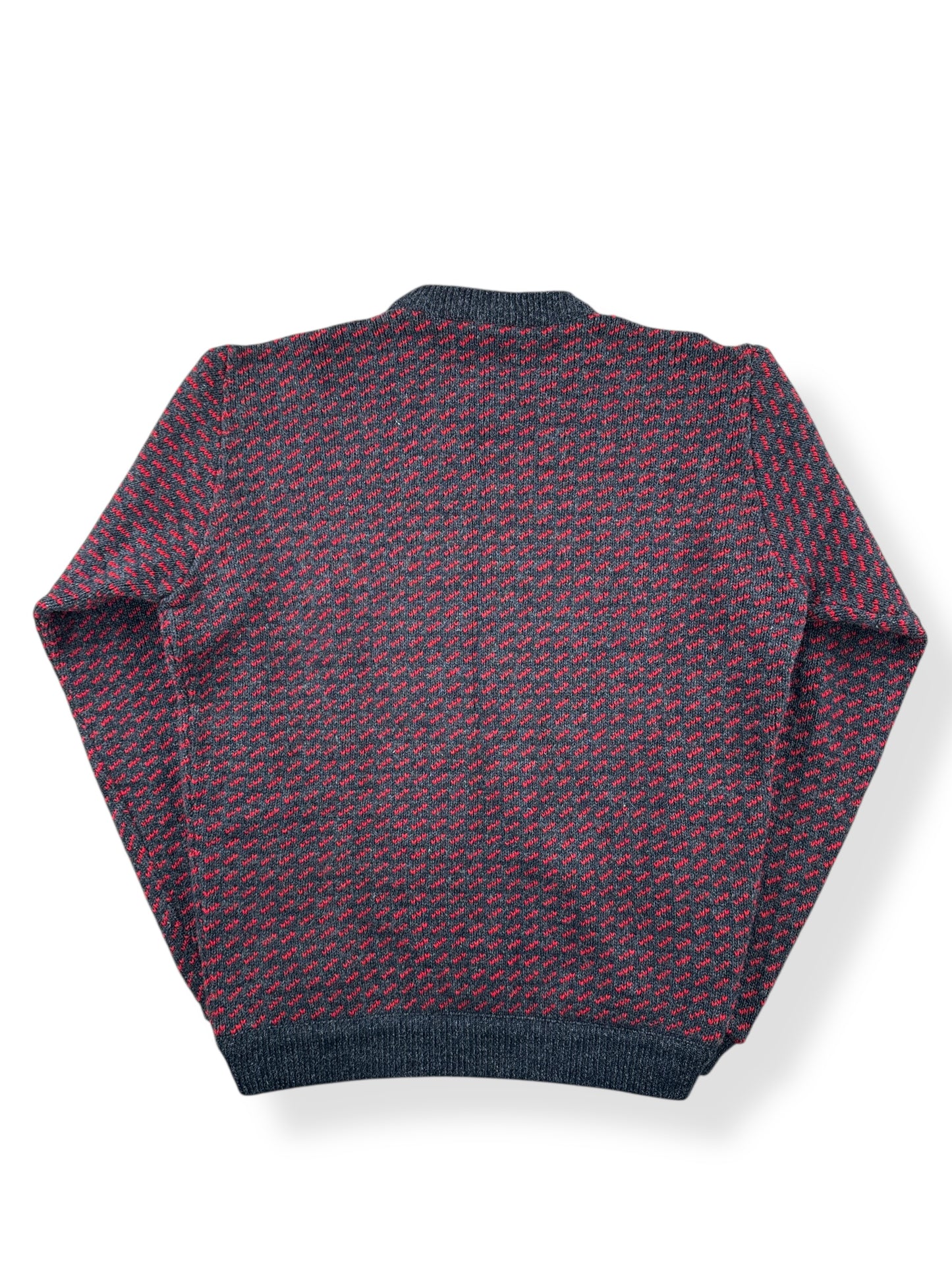 Back of Vintage Men's L.L. Bean Norwegian Birdseye Sweater Red & Grey SZ L