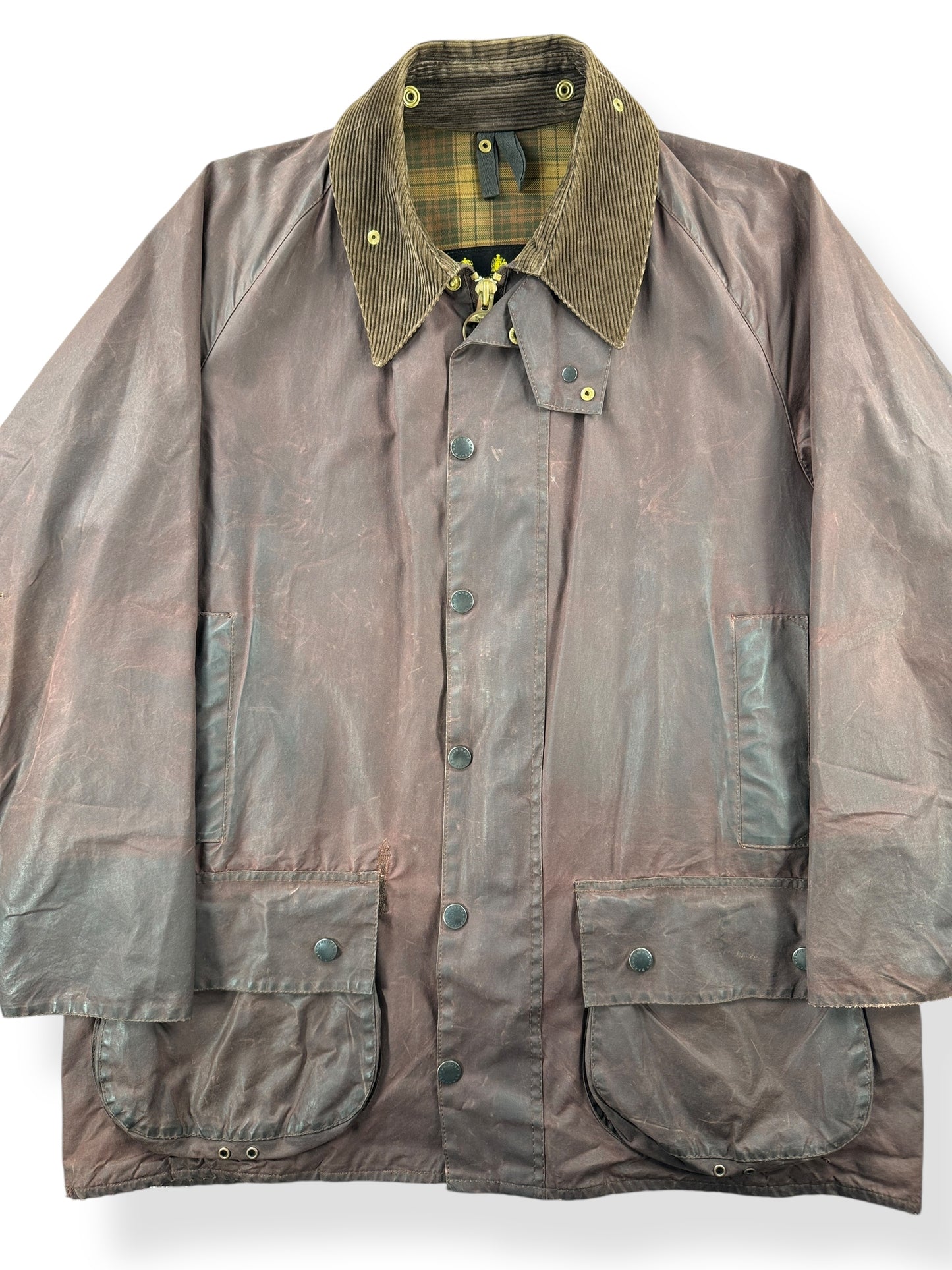 Front Close Up of Vintage 80s/90s Barbour Wax Canvas Jacket SZ XL