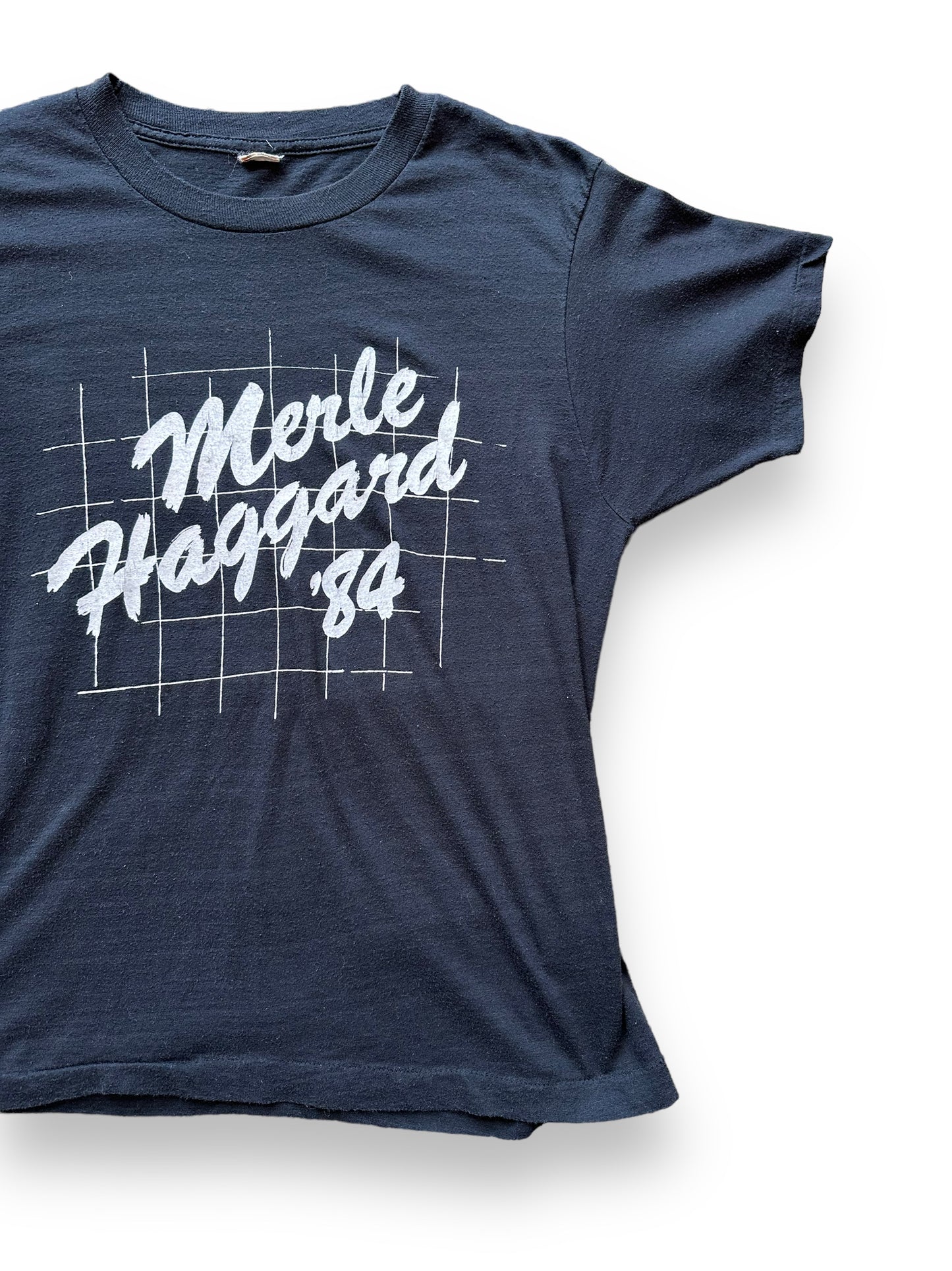 Front Left View of Vintage Merle Haggard 1984 Tour Tee SZ L | Vintage Country Music Tees Seattle | Barn Owl Vintage Goods