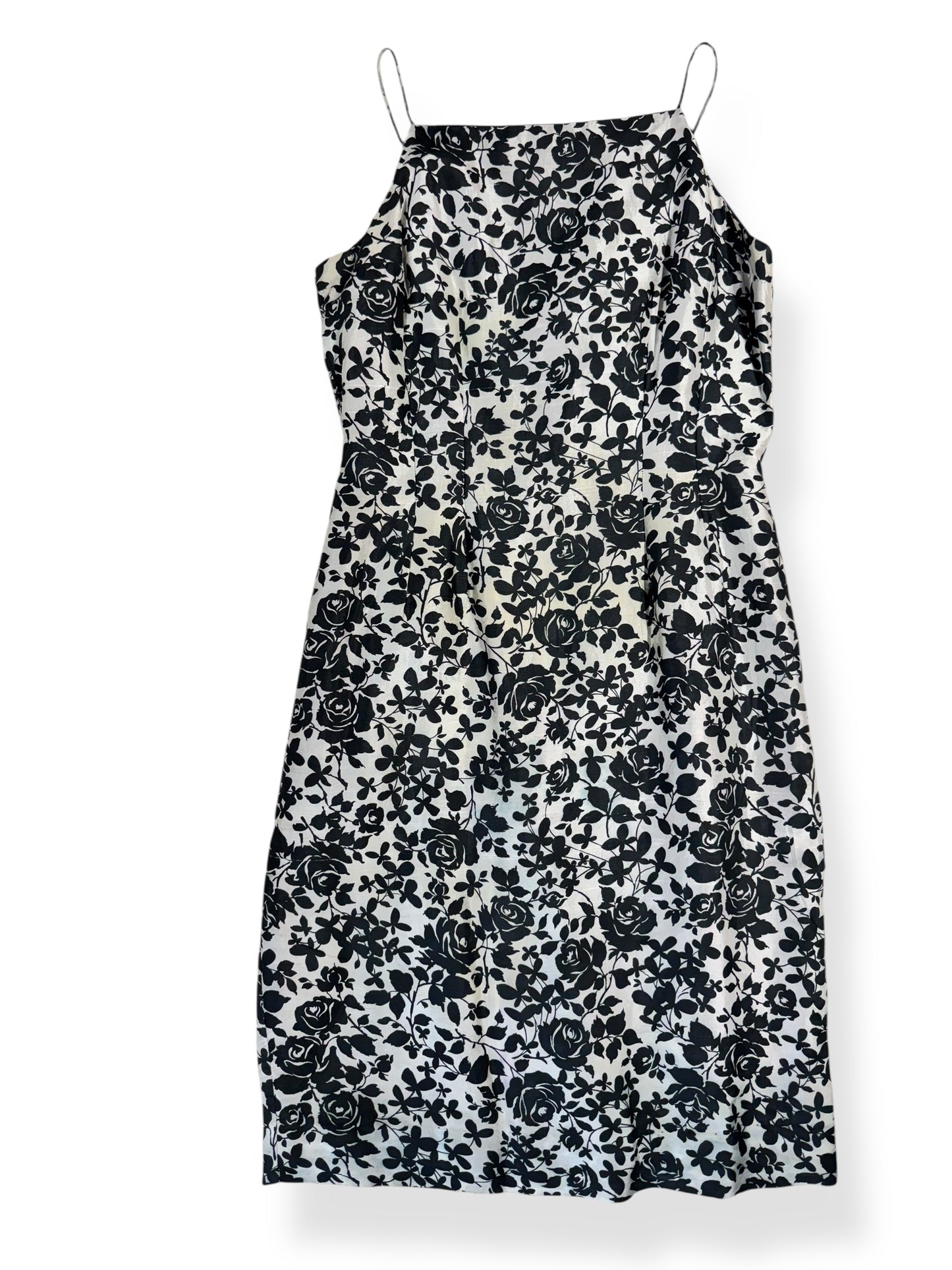 Front view of 60s Silk Floral Dress M