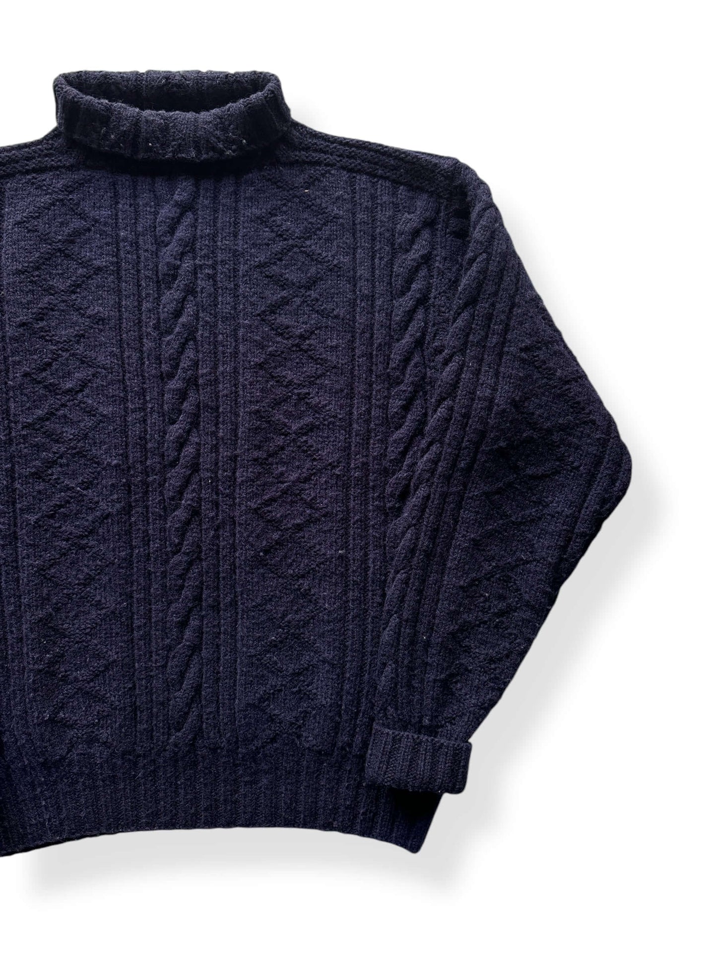 Front Left of Double RL Navy Blue Wool Fisherman Sweater SZ XL