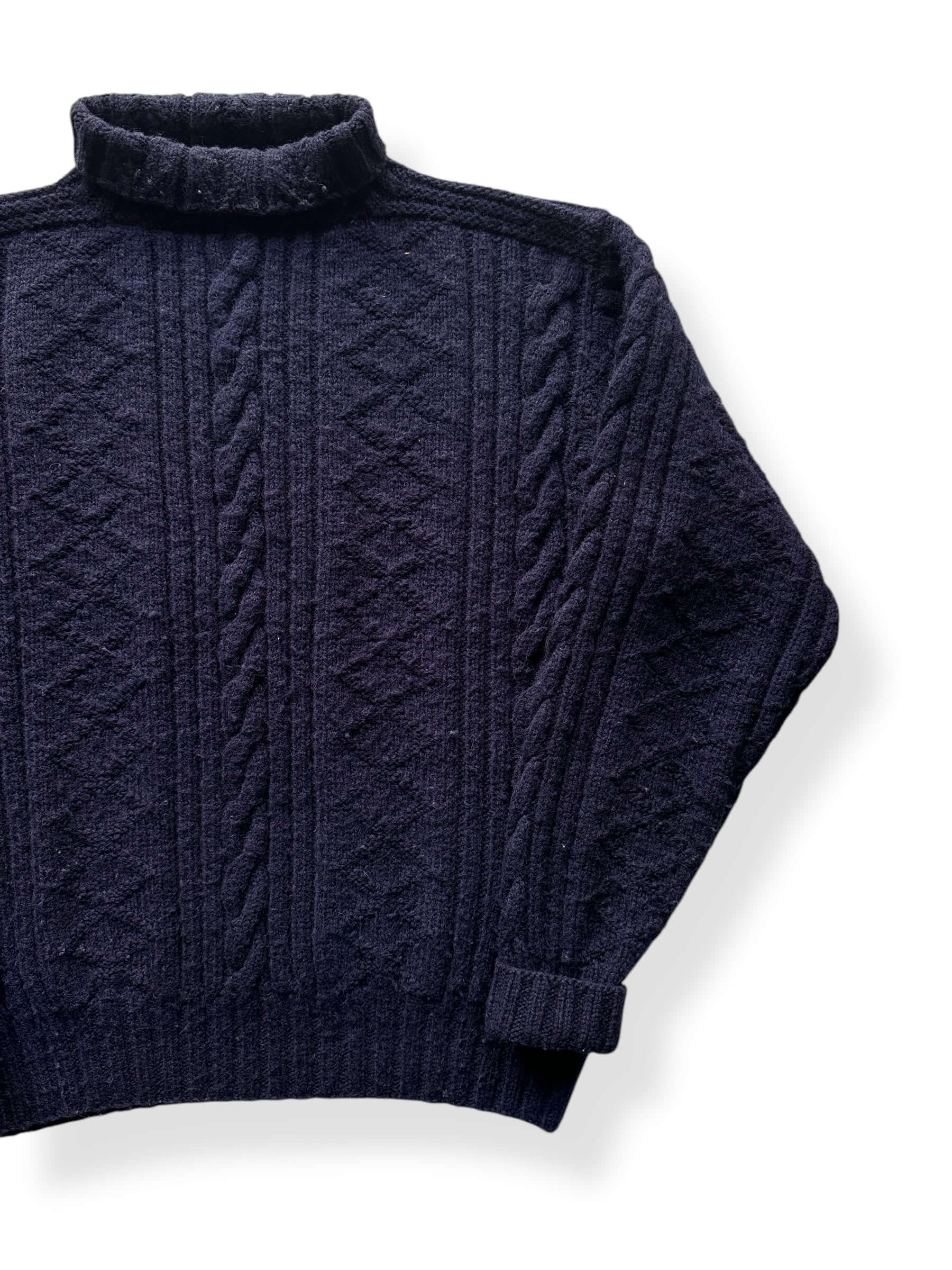 Front Left of Double RL Navy Blue Wool Fisherman Sweater SZ XL