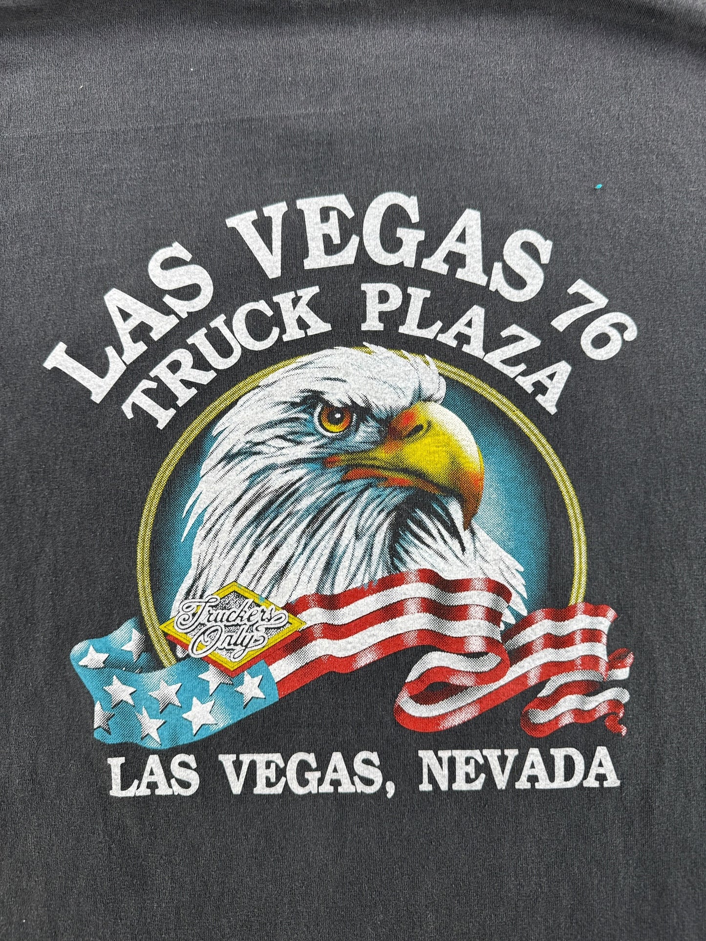 Back Graphic of Vintage 3D Emblem Truckers Only Miss Mudflaps Tee SZ L