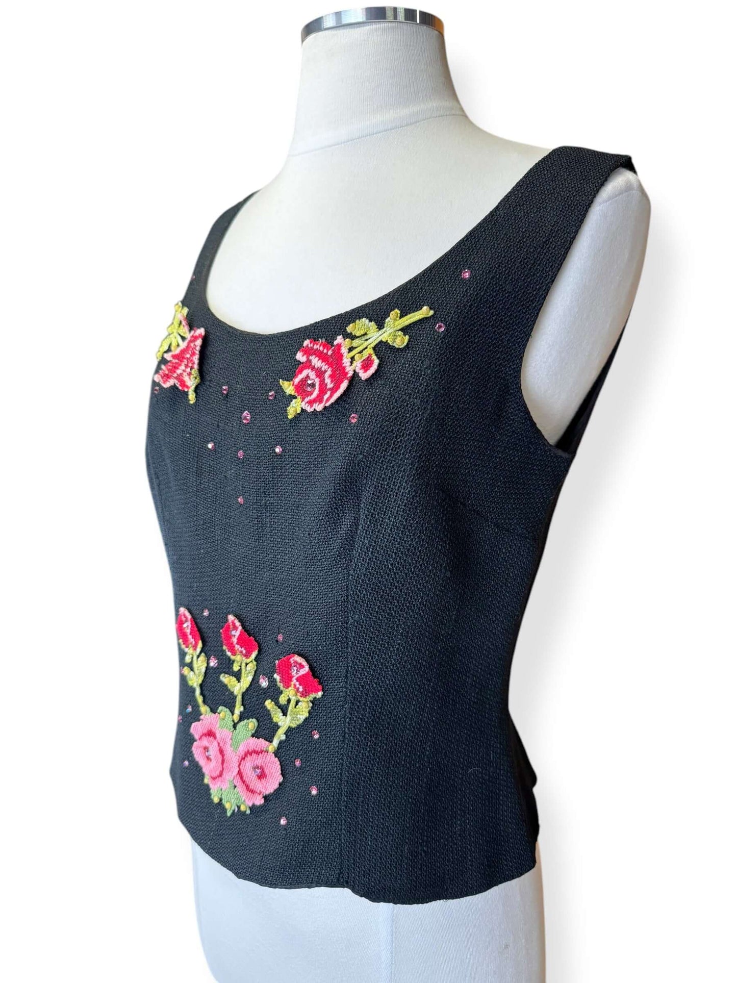Side of 1950s Rose Appliqué Top M