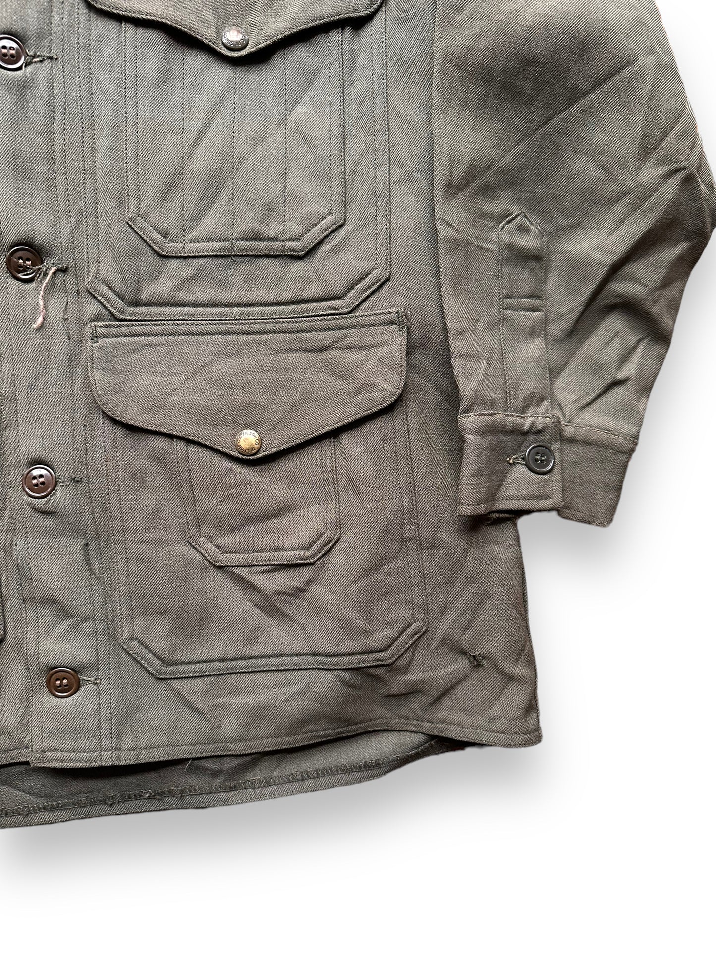 left sleeve of Vintage 60s Filson Union Made Whipcord Cruiser SZ 40 | Barn Owl Vintage Goods | Vintage Filson Workwear Seattle
