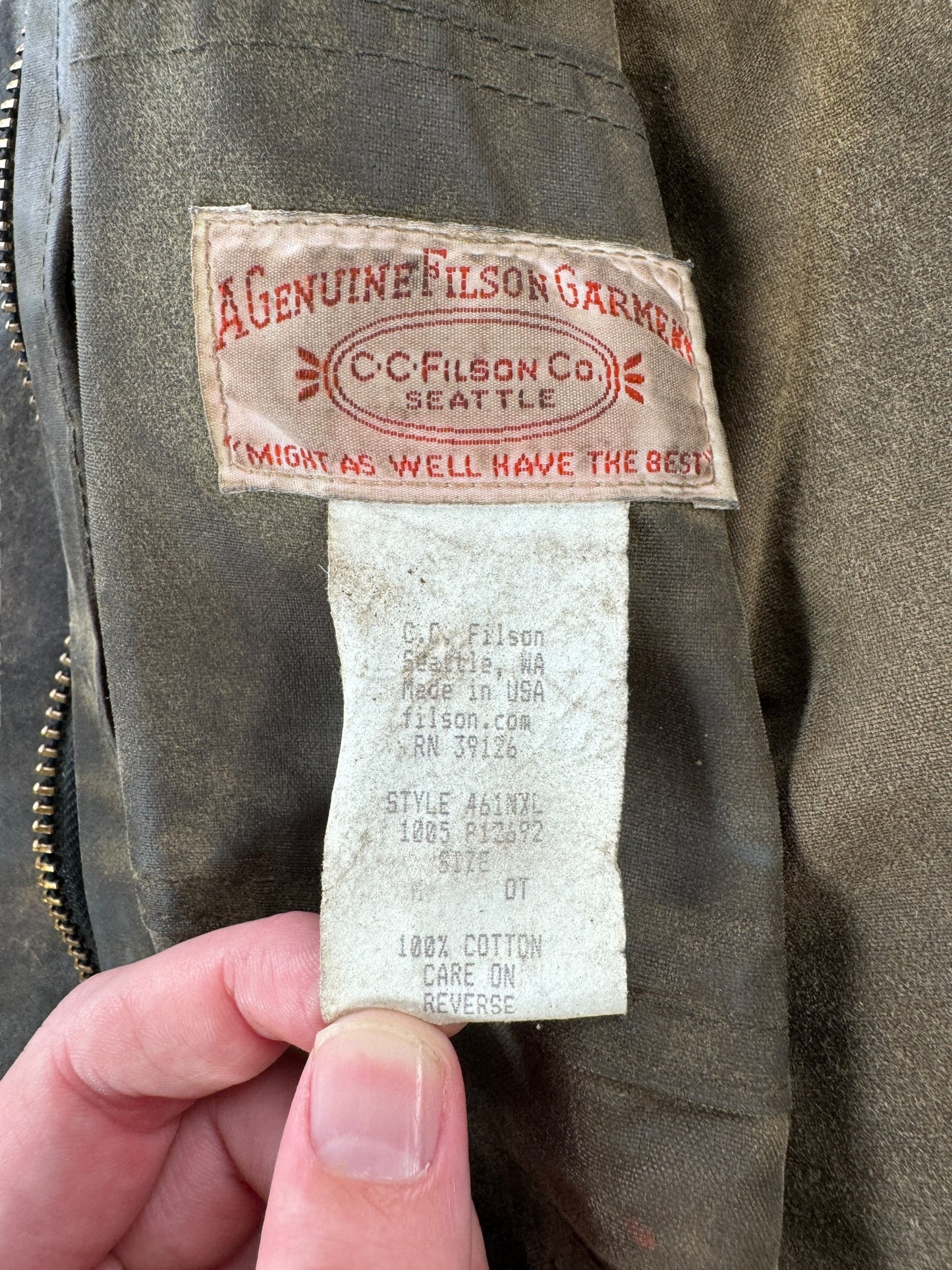 Tag on Vintage Filson Shelter Cloth Packer Coat SZ M XLong