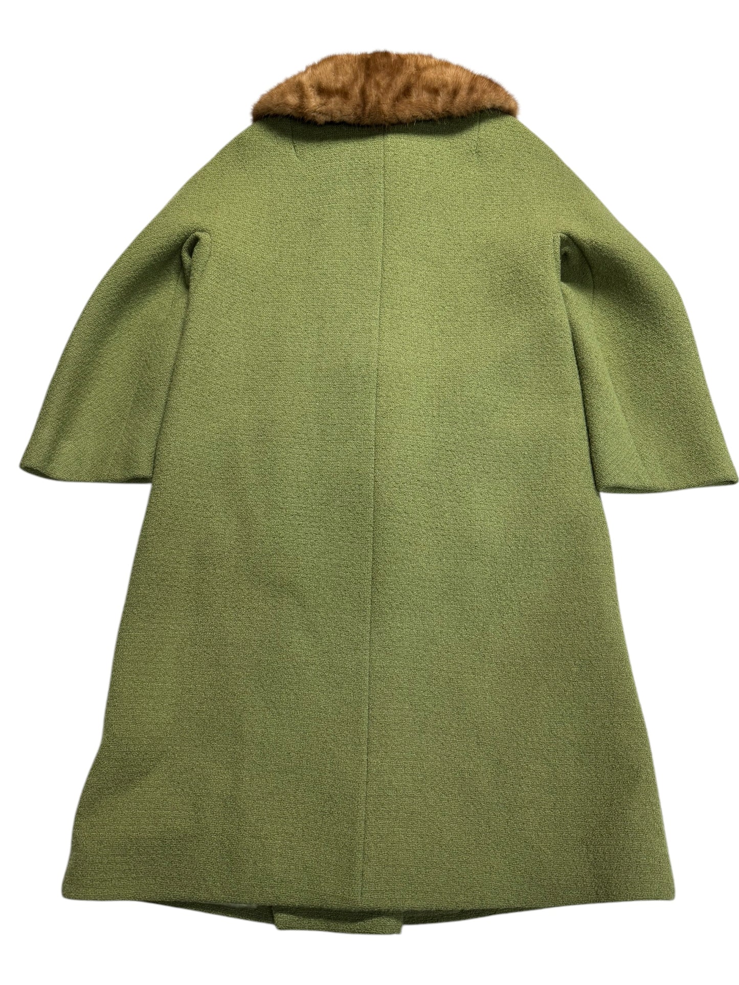 Back view of 1950s Mink Collar Sage Green Coat M