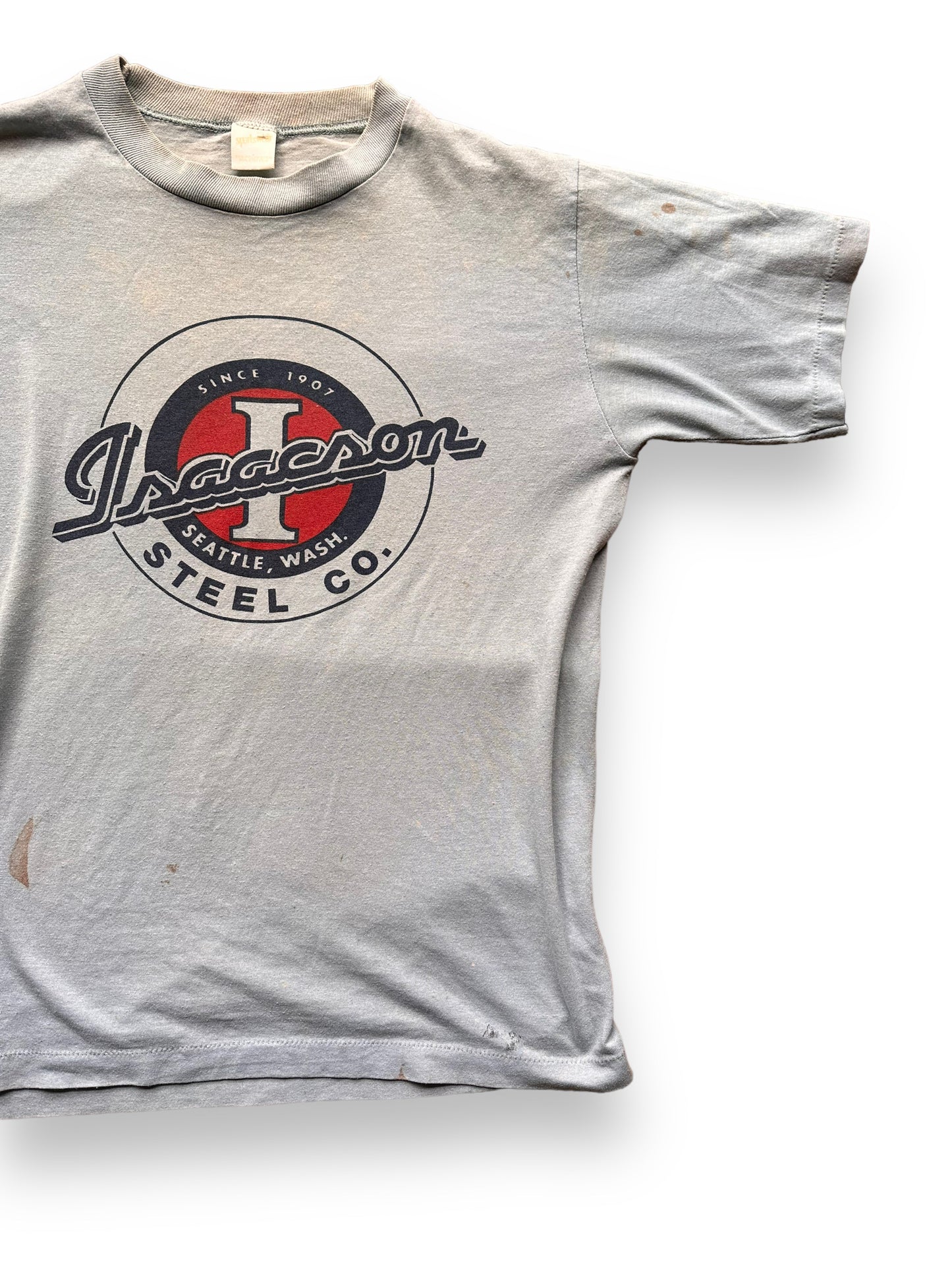 Front Left View of Vintage Isaacson Steel Seattle Tee SZ L | Vintage Seattle Steel Mill Tee | Barn Owl Vintage Seattle