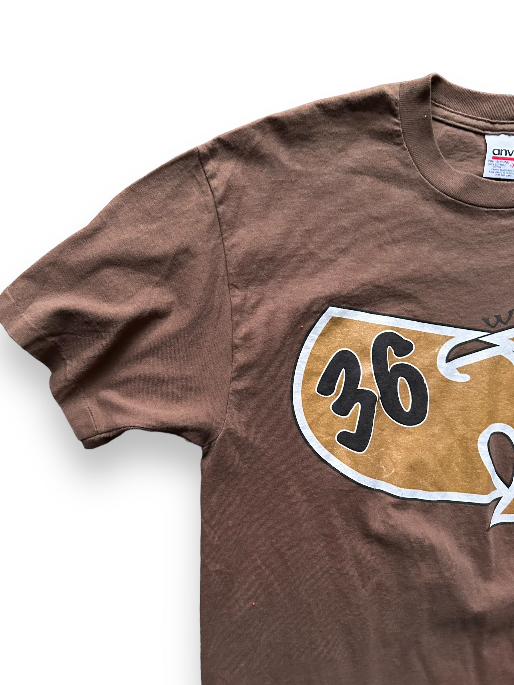 Front Upper Right Shoulder View of Vintage Wu Tang Clan 36 Chambers Rap Tee SZ XL |  Vintage Wu Tang Rap Tees  |  Barn Owl Vintage Goods