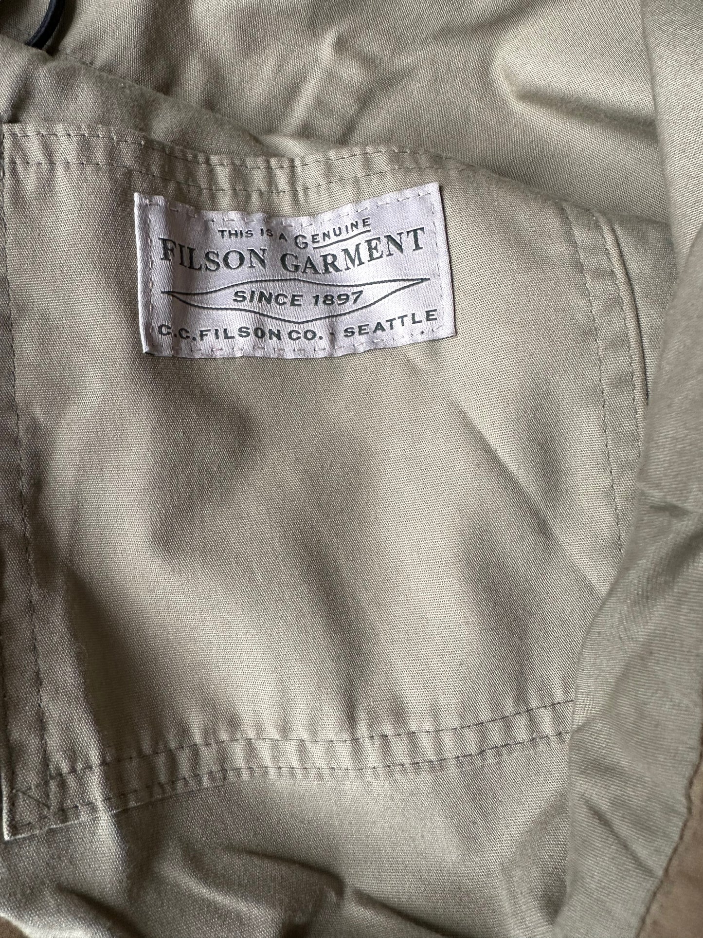 Filson Tag View on Filson Oregon Trail Jacket SZ M | Barn Owl Vintage Goods | Vintage Filson Workwear Seattle