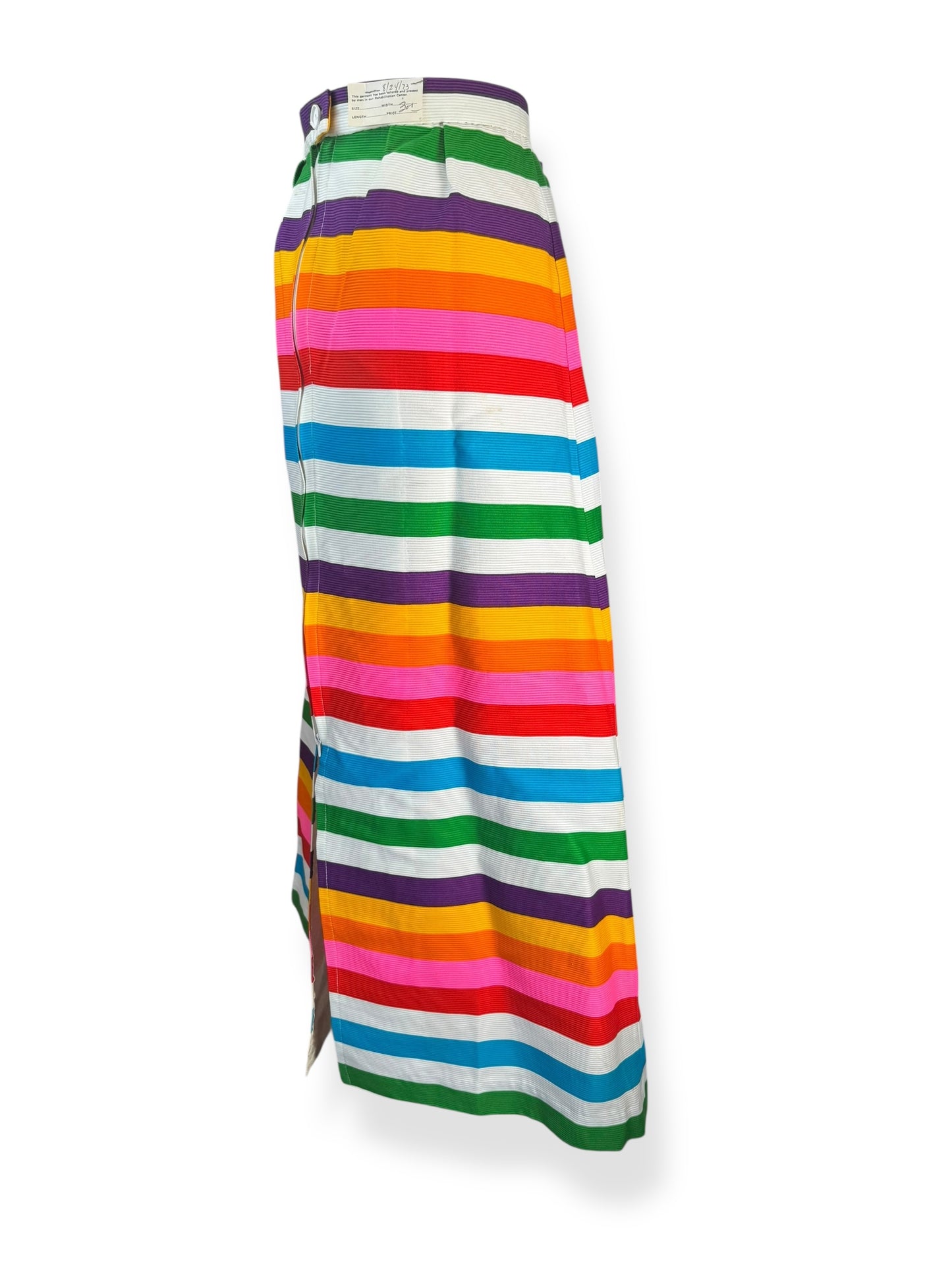 Side view of 1960s Alex Coleman Rainbow Striped Skirt AS-IS L