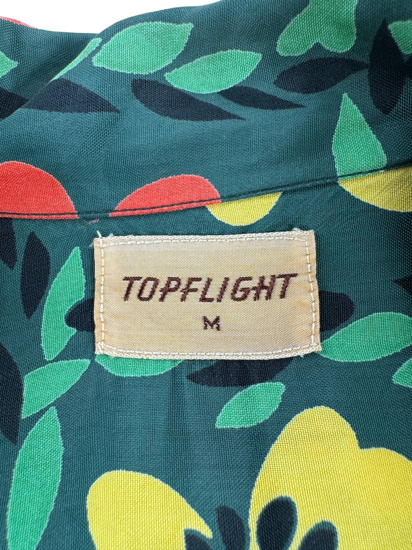 Tag on Vintage Vibrant Patterned Topflight Aloha Shirt SZ M