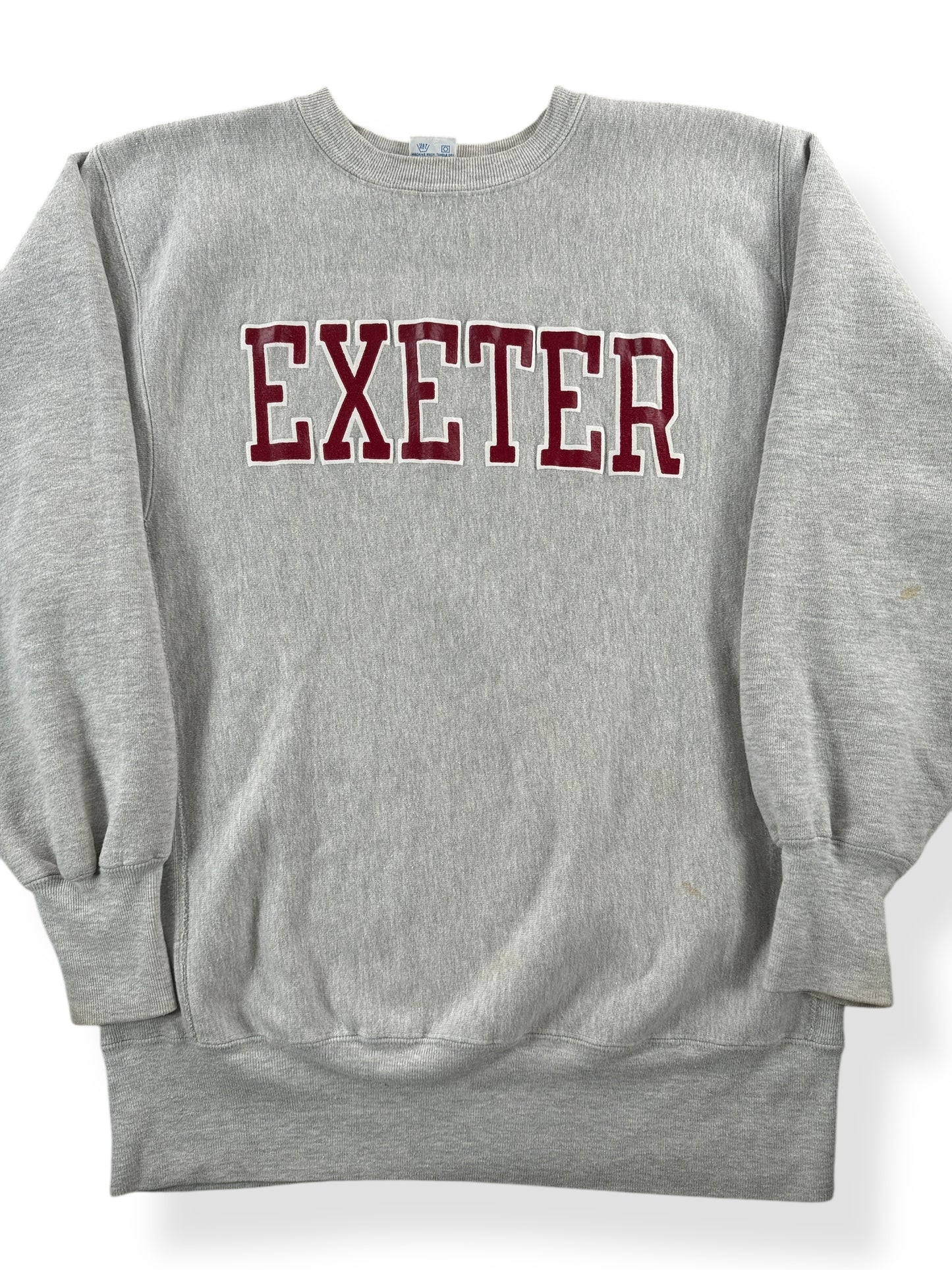 Front Close Up of Vintage Exeter Champion Reverse Weave Crewneck SZ XL