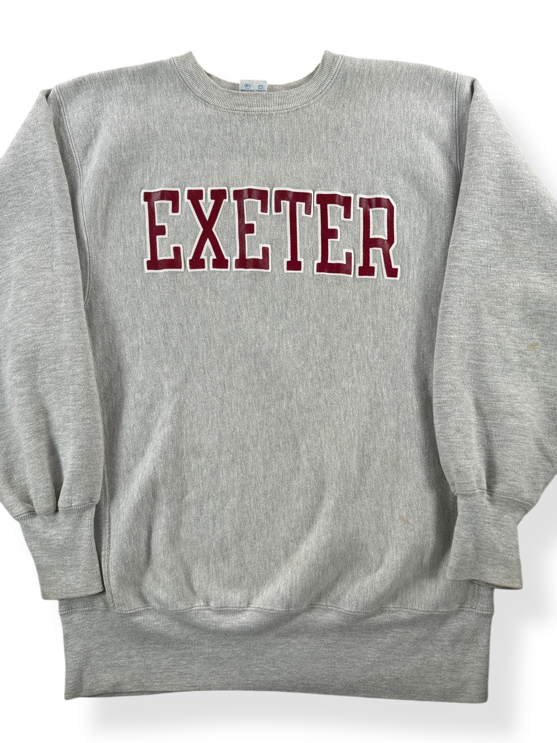 Front Close Up of Vintage Exeter Champion Reverse Weave Crewneck SZ XL