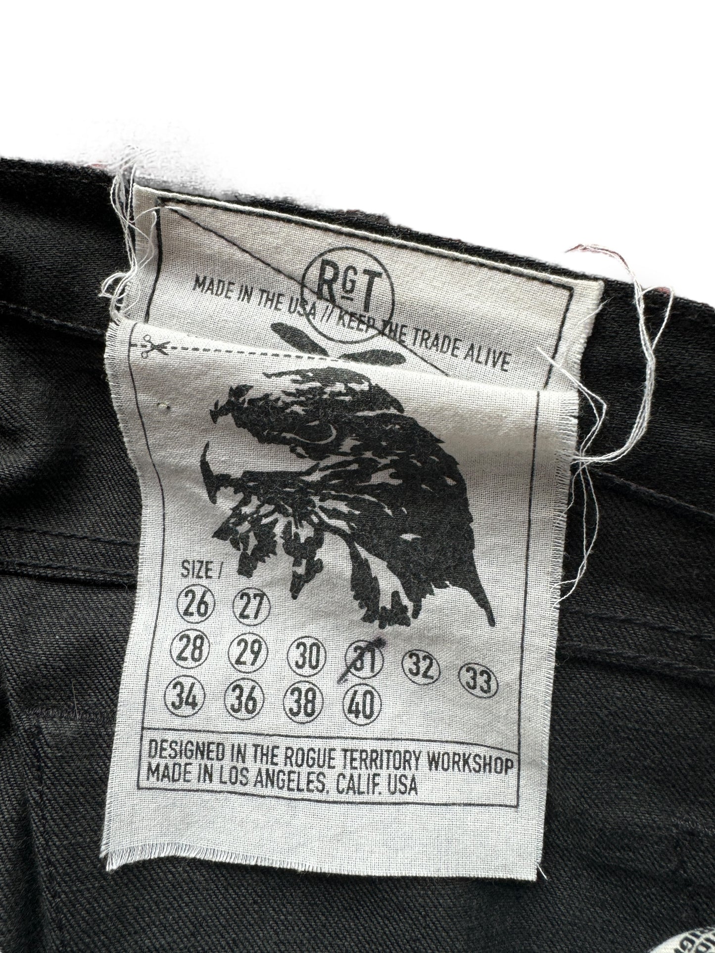 Label on Rogue Territory Black Skinny Japanese Selvedge W31