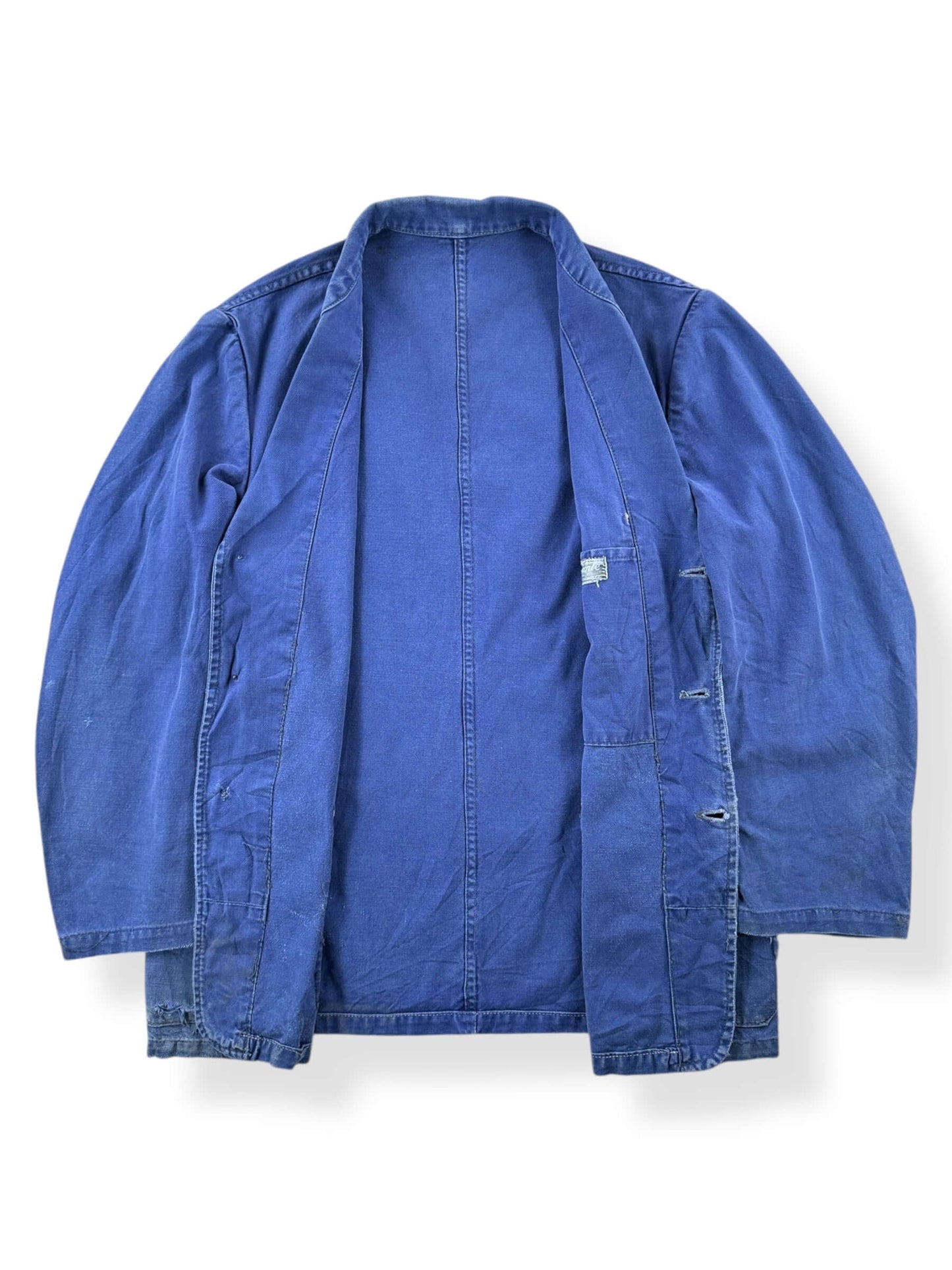 Inside of Vintage Faded and Loved French Chore Coat SZ L