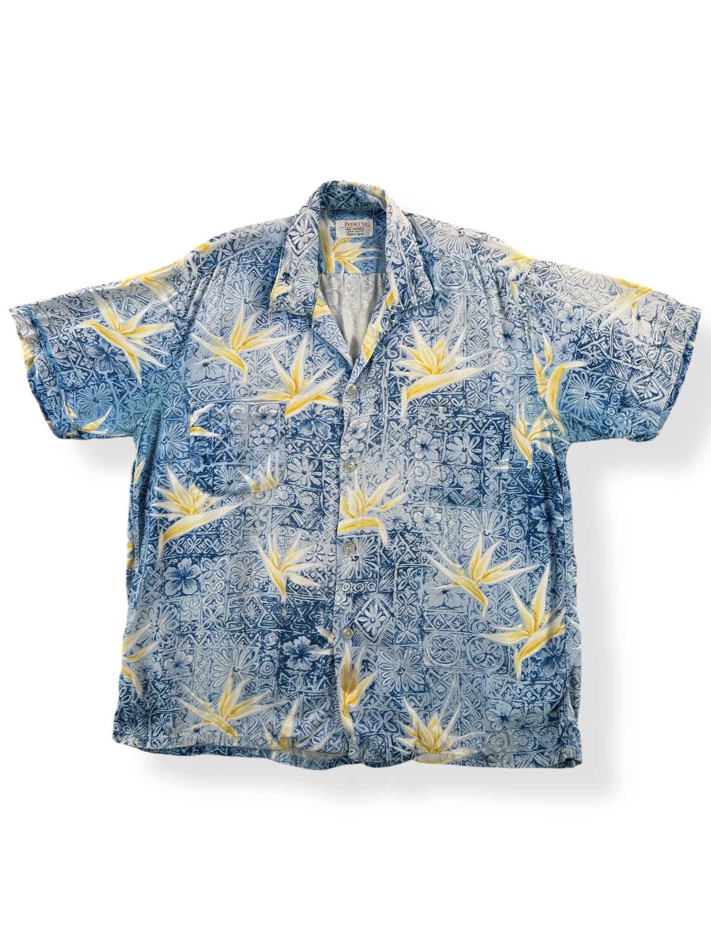 Front of Vintage Repaired Penney's Rayon Aloha Shirt SZ L