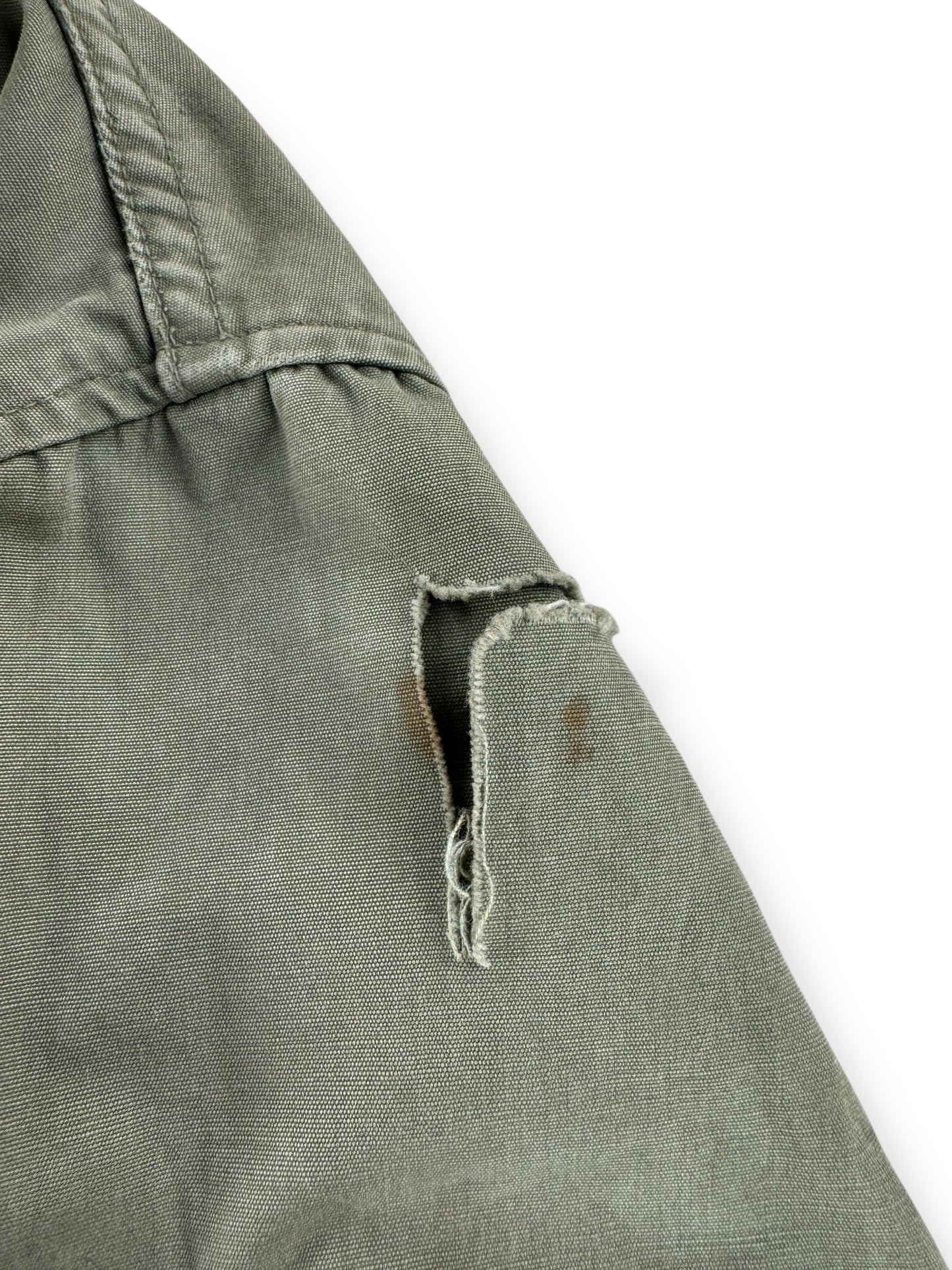 Hole on Sleeve of Vintage Cropped Military Smock SZ XL AS IS