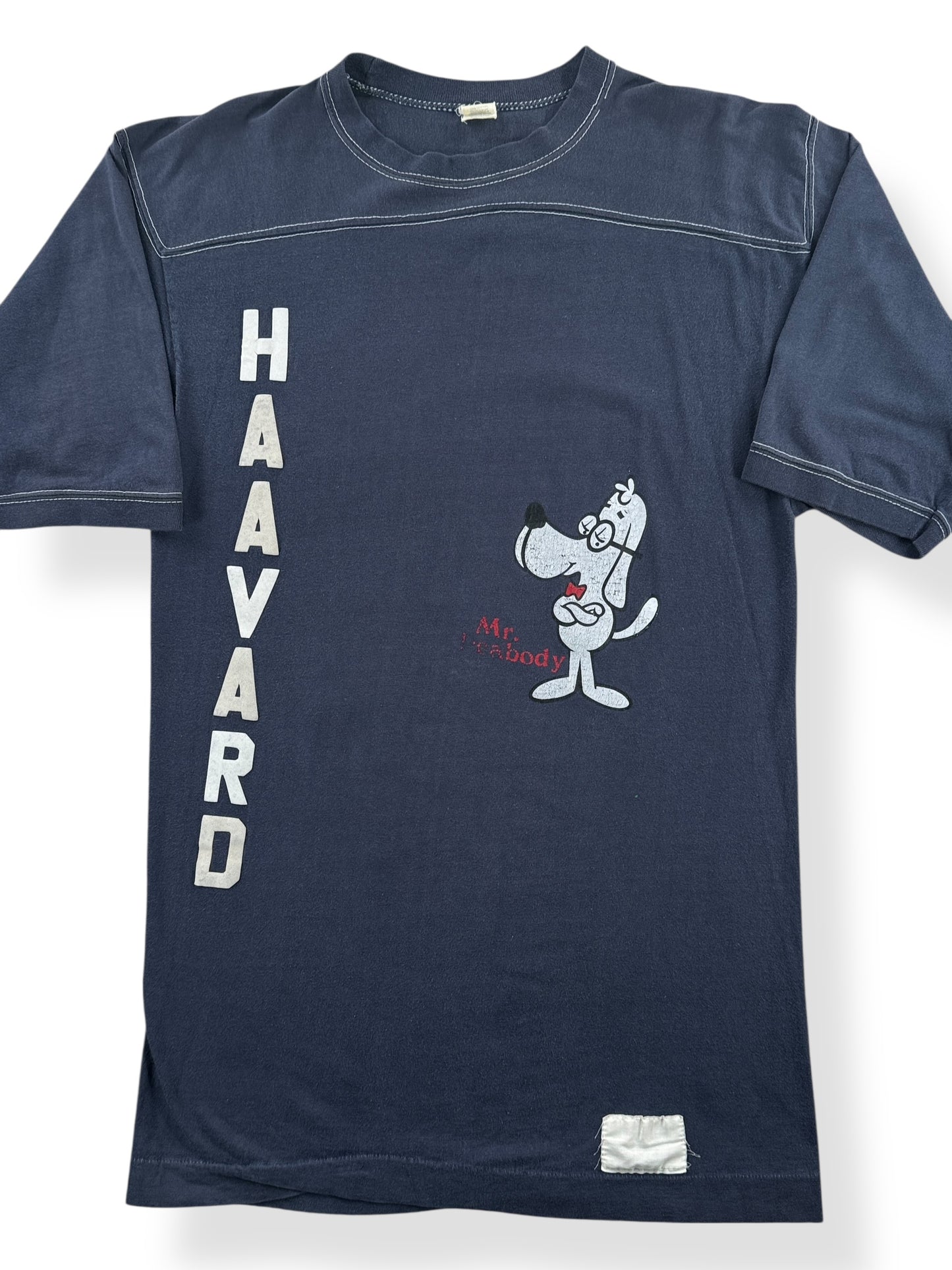 Front Close Up of Vintage Mr Peabody Haavard Jersey SZ S