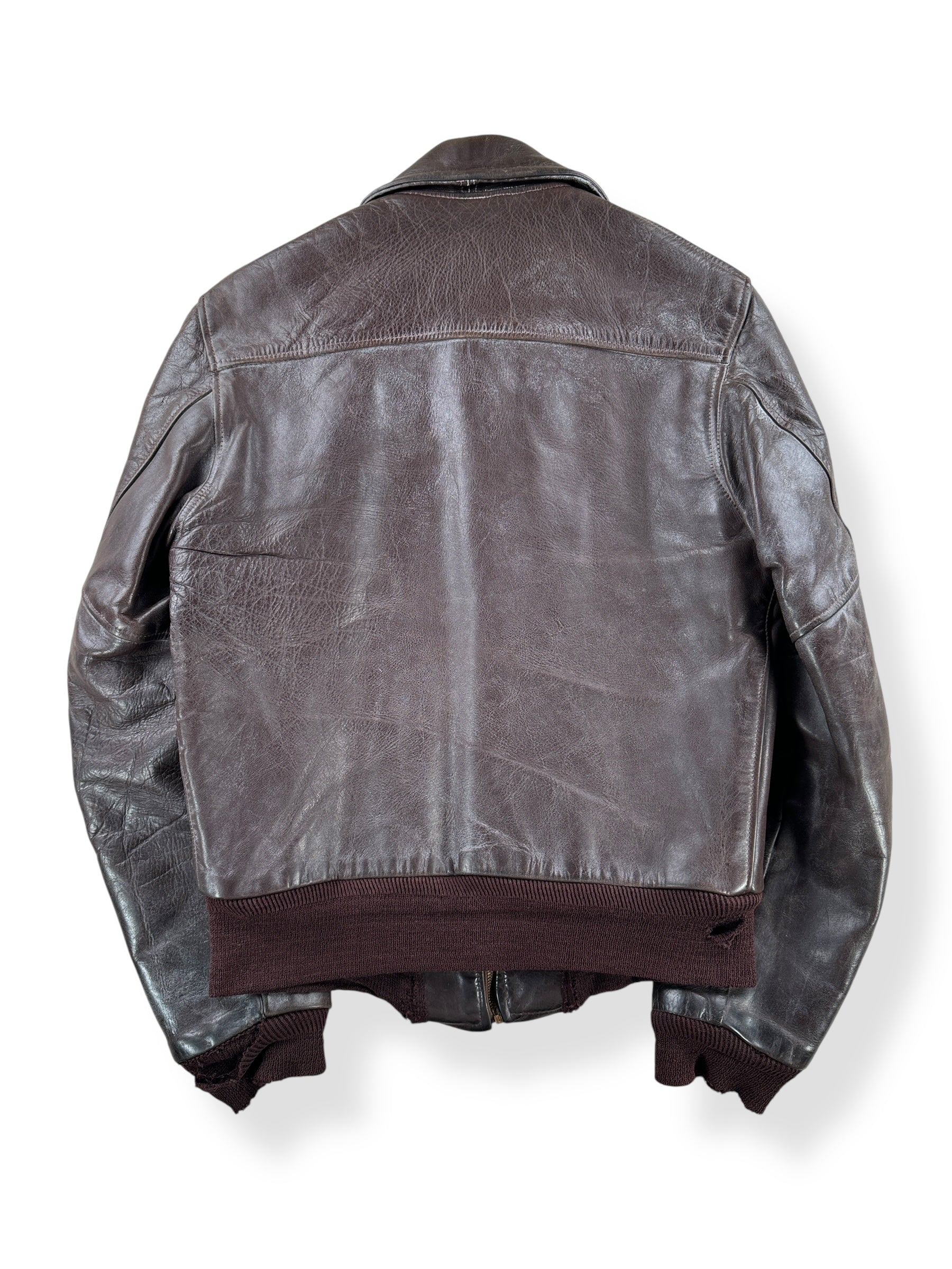 Back of Vintage 50s Era Front Quarter Horse Hide Leather Jacket SZ S