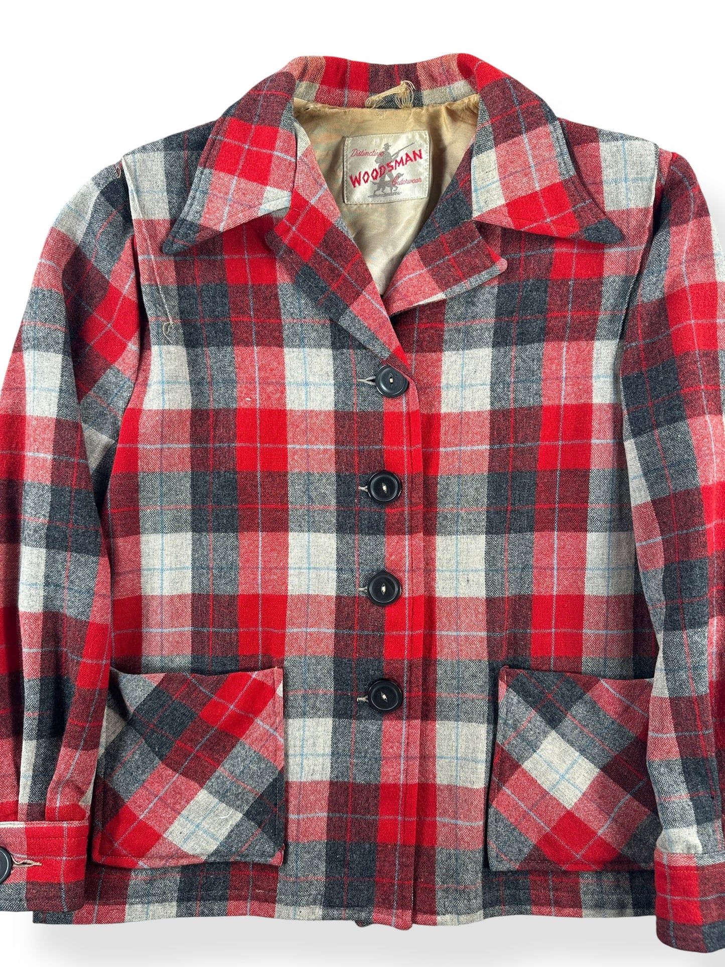Front Close Up of Vintage Wool Woodsman 49er Jacket SZ M