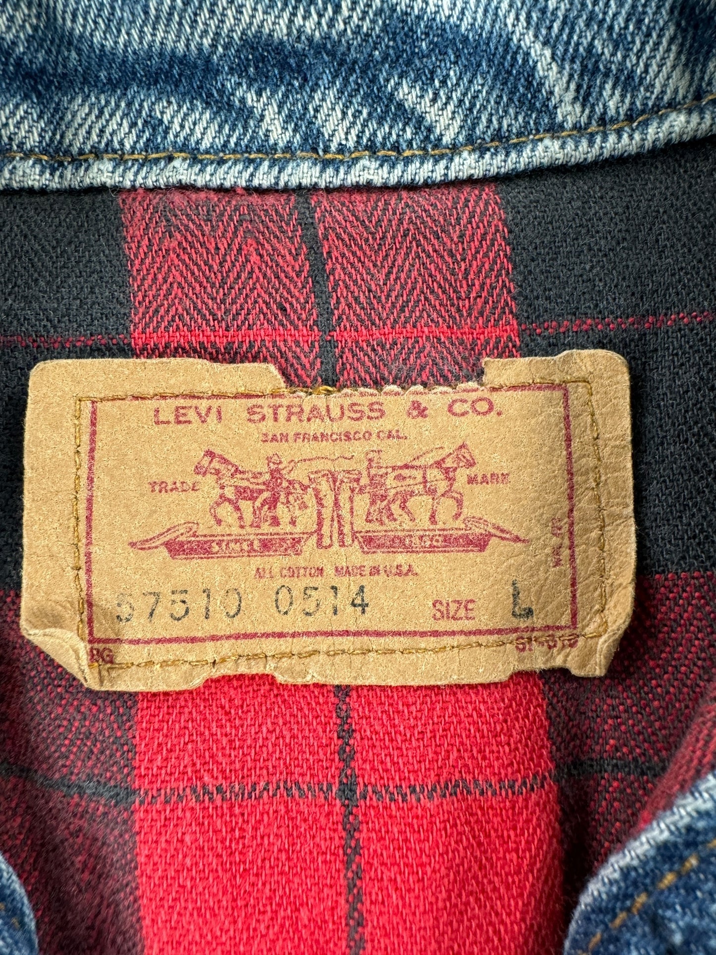 Label on Vintage Levis 4 Pocket 57510 Trucker Jacket SZ L
