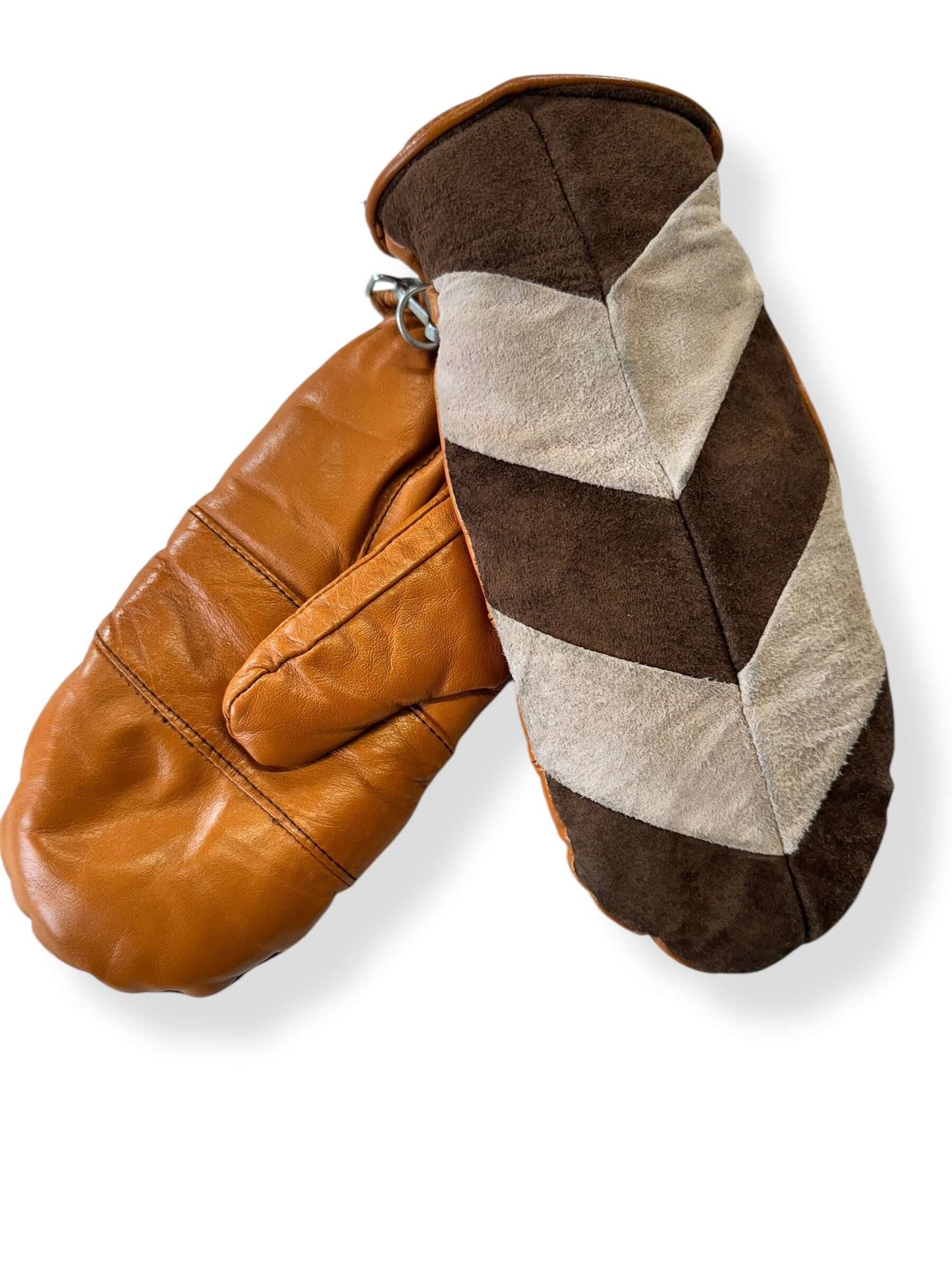 Glove view of 1970s Suede Chevron Shearling Mittens