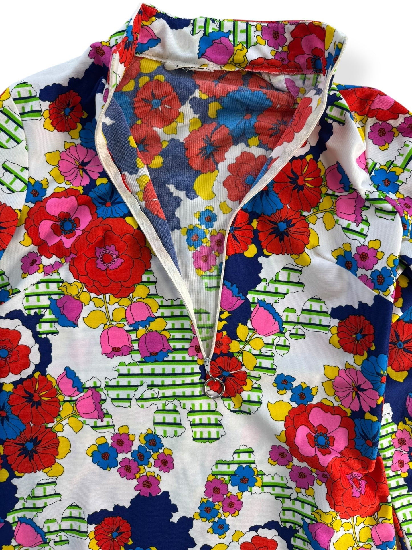 Zipper of 1960s Terry of Chicago Floral Poly Zip Up M
