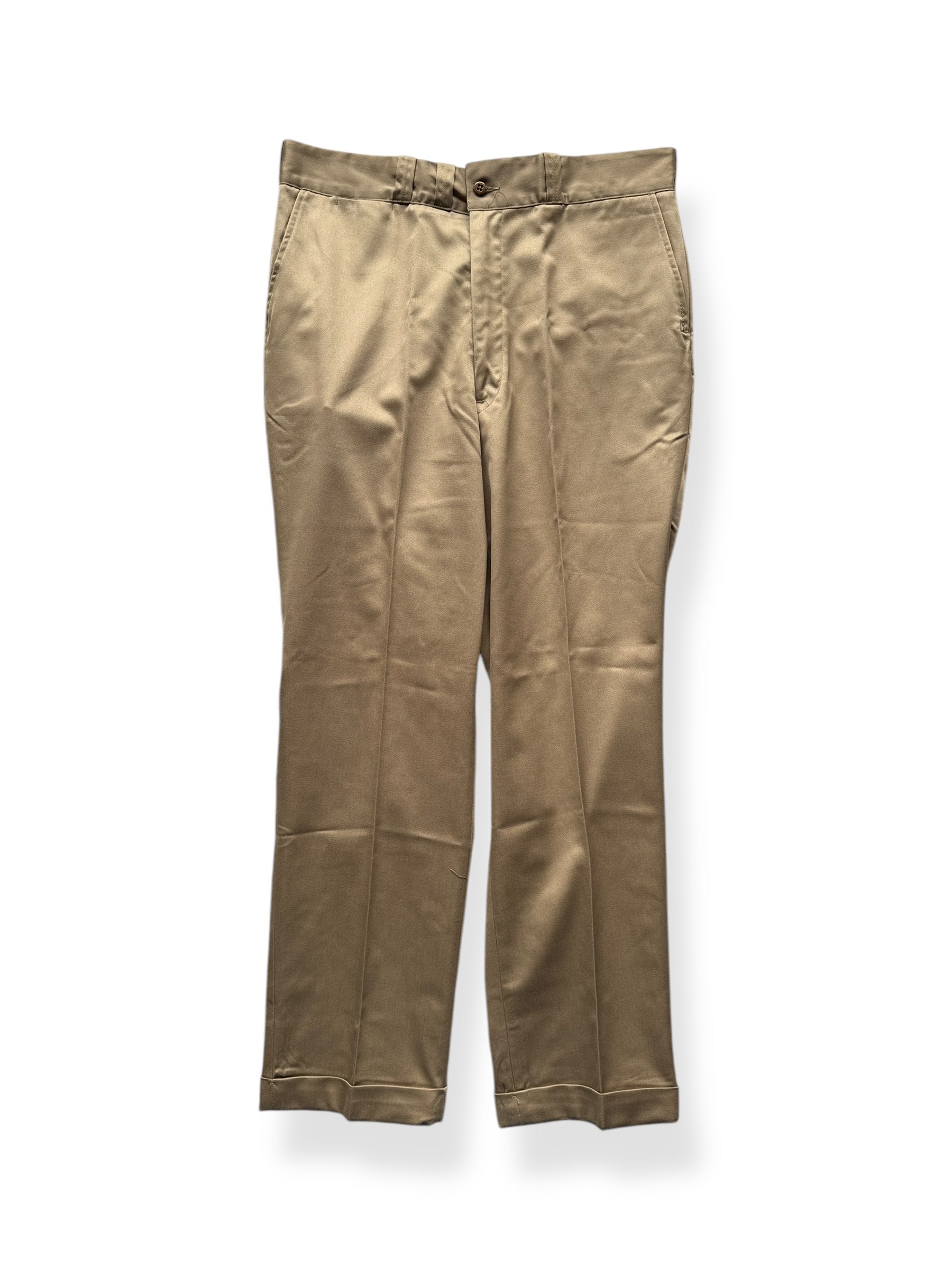 Front of NOS Vintage Finesilver Cotton/Poly Khaki Trousers W36