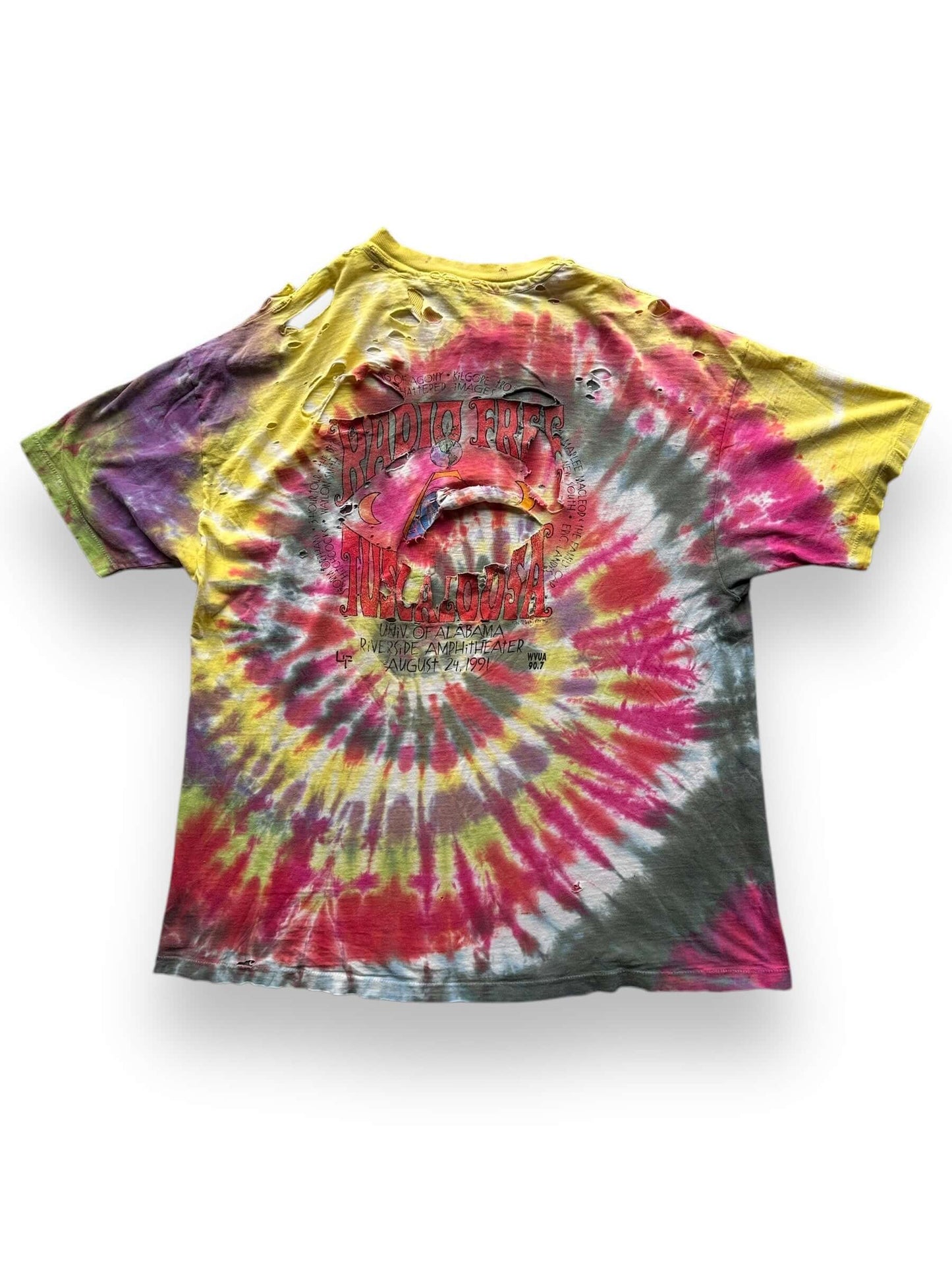 back of Vintage Destroyed Radio Free Alabama Tie-Dye Tee SZ XL