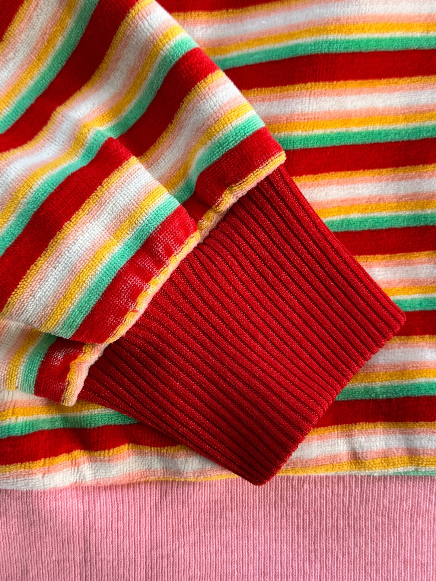 Worn cuffs of 1970s Striped Velour Top M