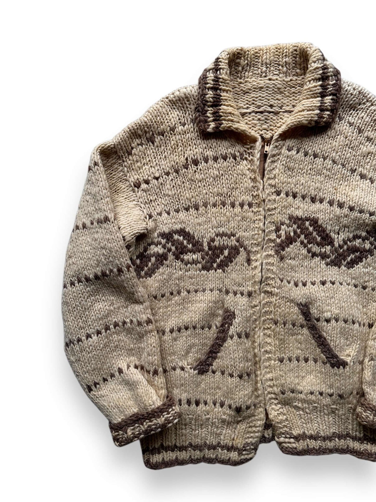 front right off Vintage Ladies 60's Era Cowichan Style Sweater SZ S