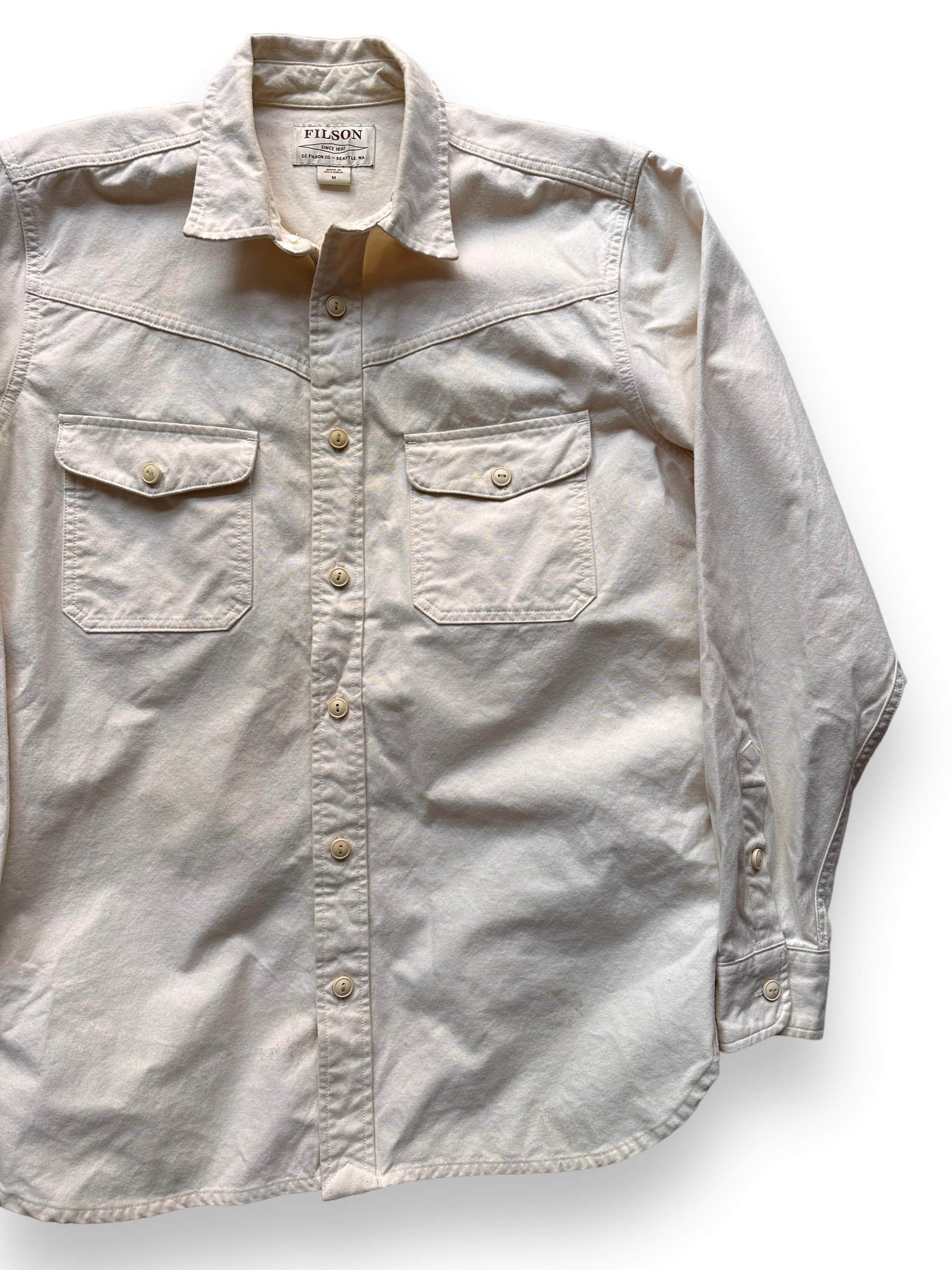 Front Left View of Filson Yukon Chamois Shirt SZ M |  Barn Owl Vintage Goods | Vintage Filson Workwear Seattle