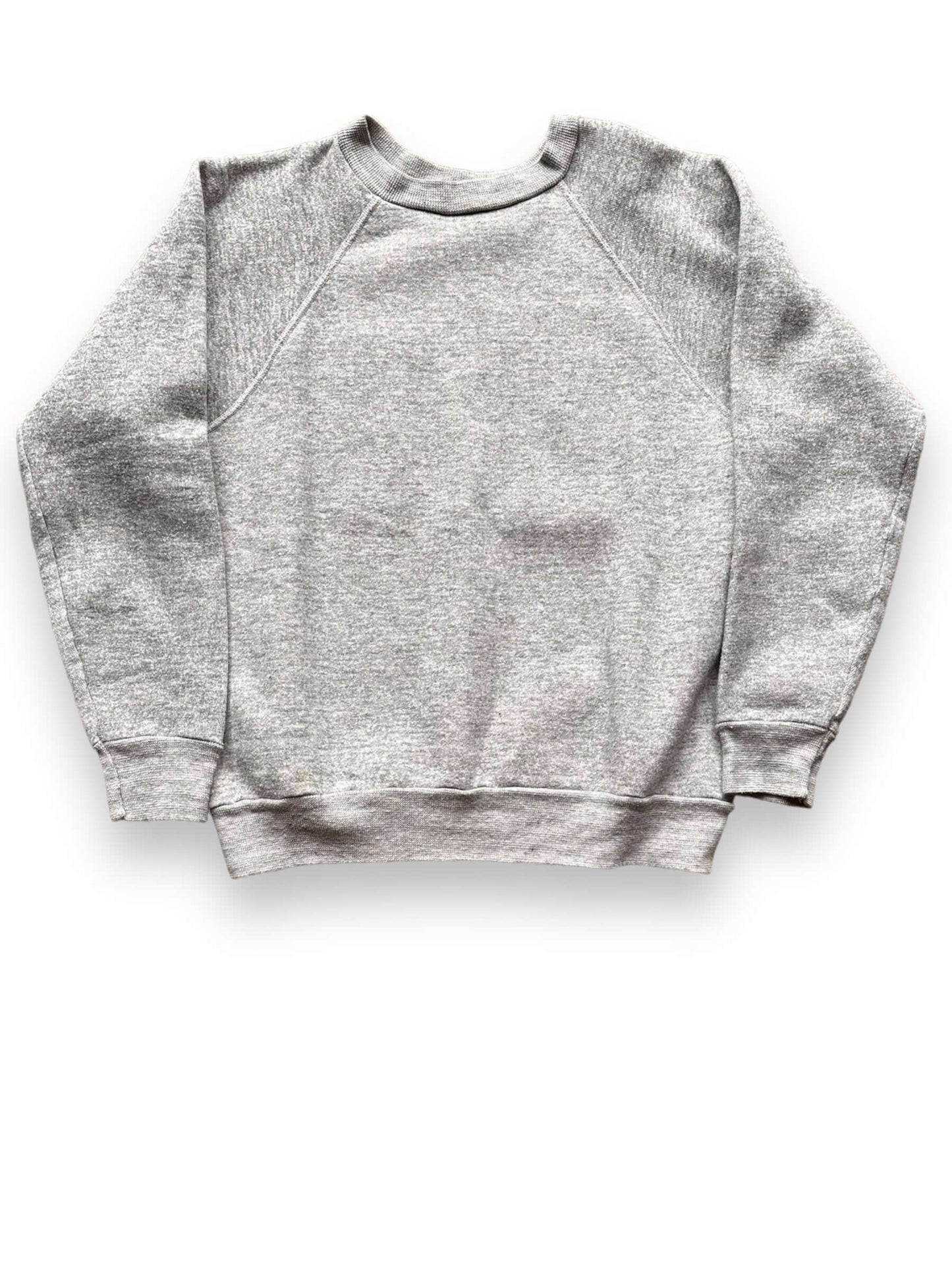Front Detail of Vintage Heather Grey Creslan Crewneck SZ M | Vintage Sweatshirt Seattle