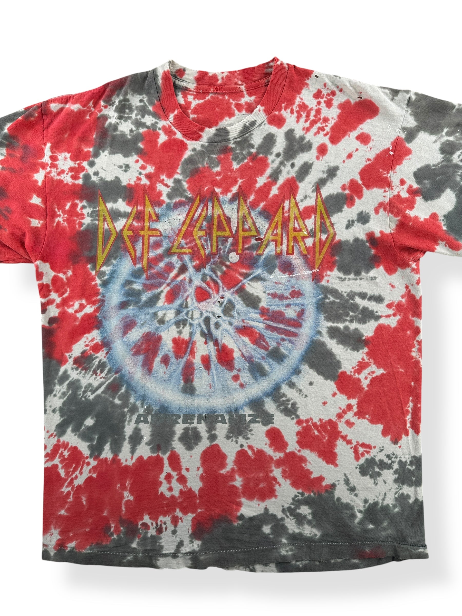 Front Close Up of Vintage Def Leppard Tie Dye Tee SZ XL