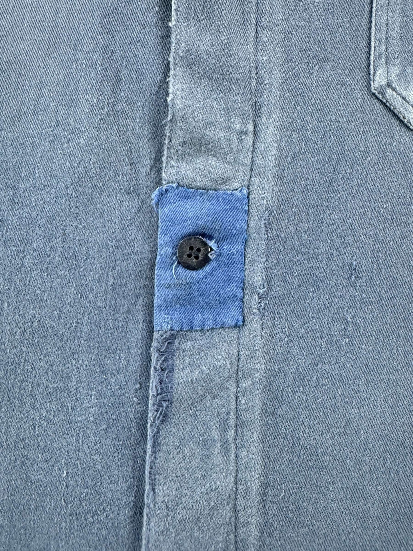 Button Repair on Vintage Repaired French Chore Coat SZ XL