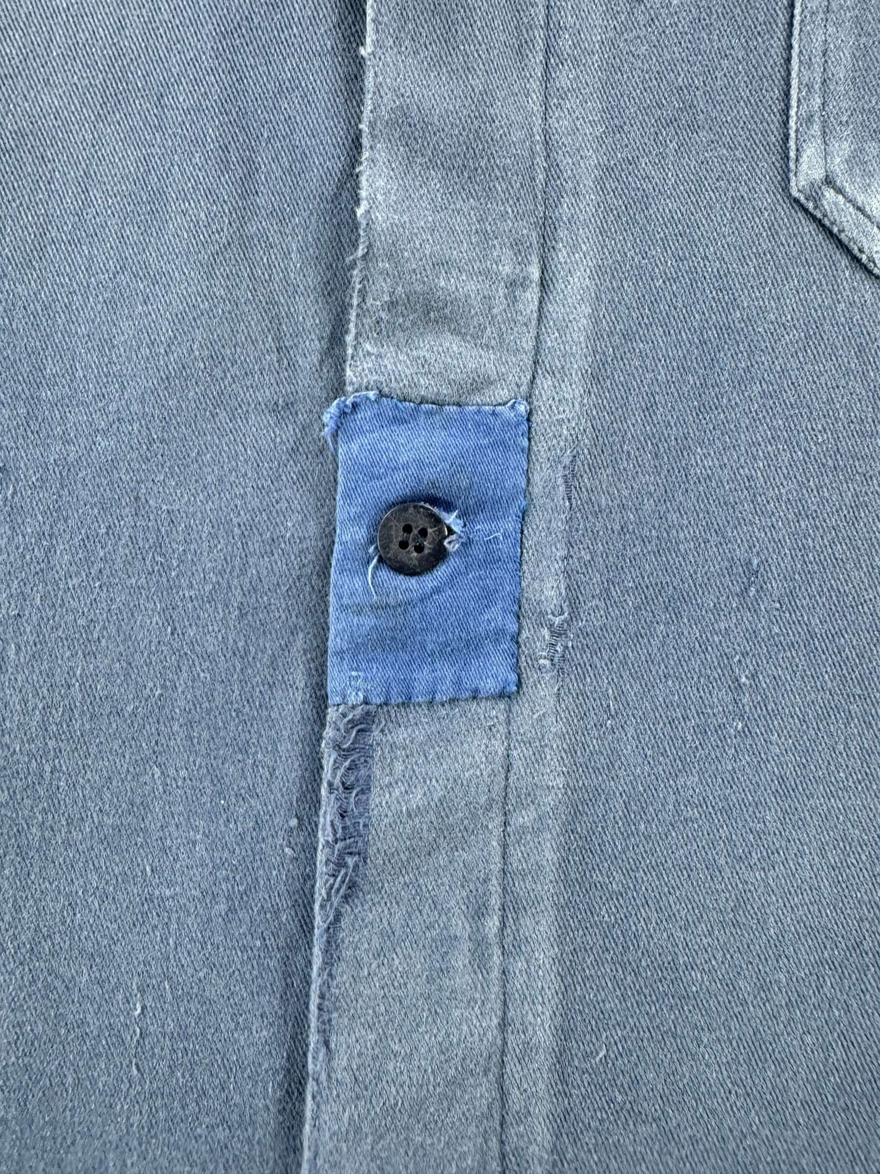 Button Repair on Vintage Repaired French Chore Coat SZ XL