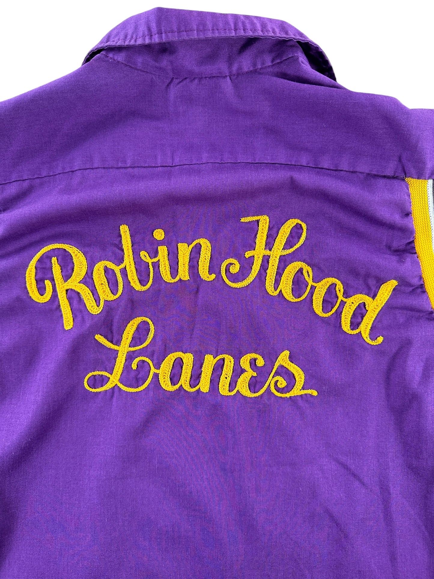 Back Chainstitching on Vintage Robinhood Lanes Bowling Shirt SZ L