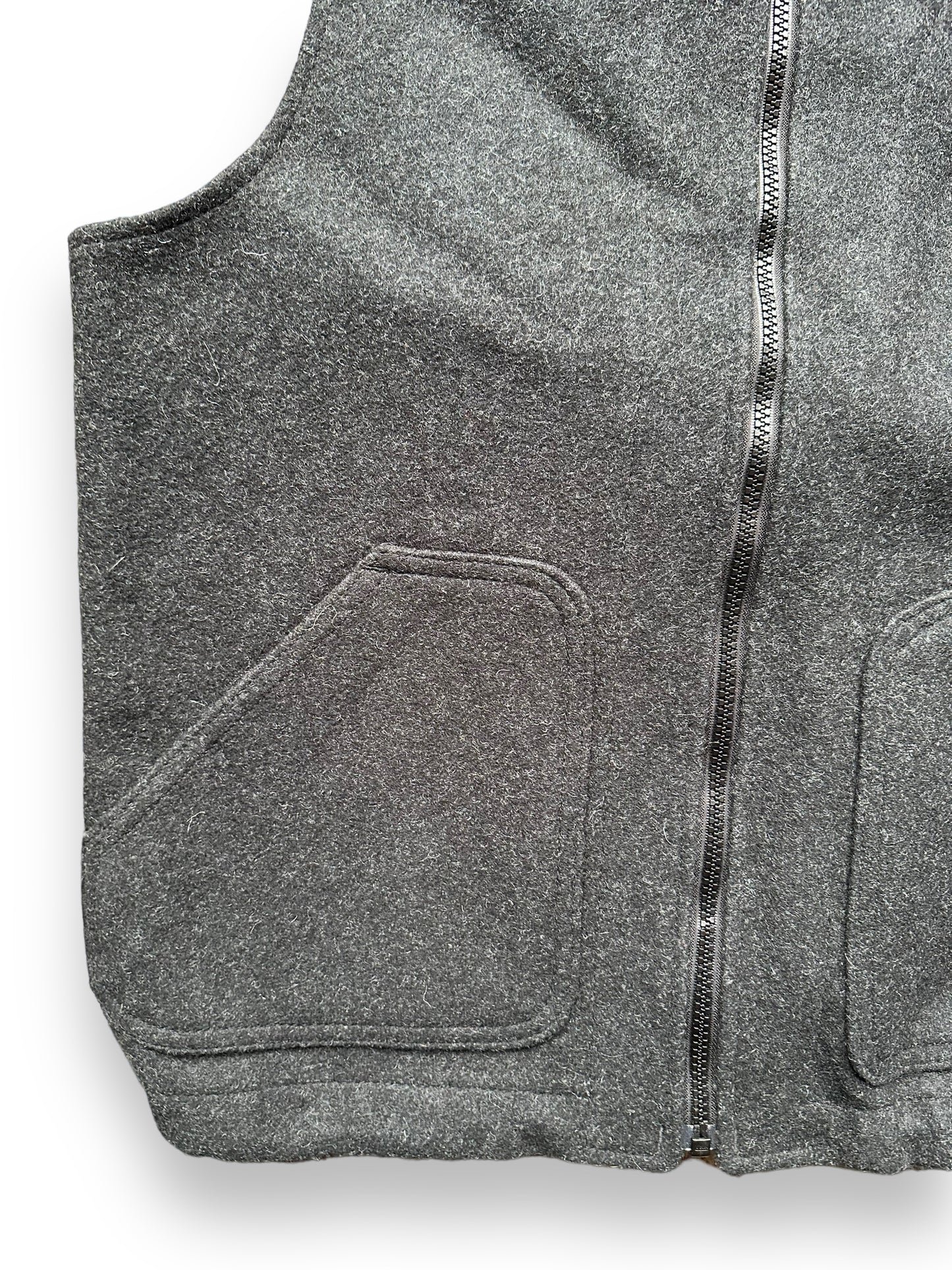 Pocket View of Filson Mackinaw Wool Sleeveless Charcoal Liner SZ S | Barn Owl Vintage Goods | Vintage Filson Workwear Seattle