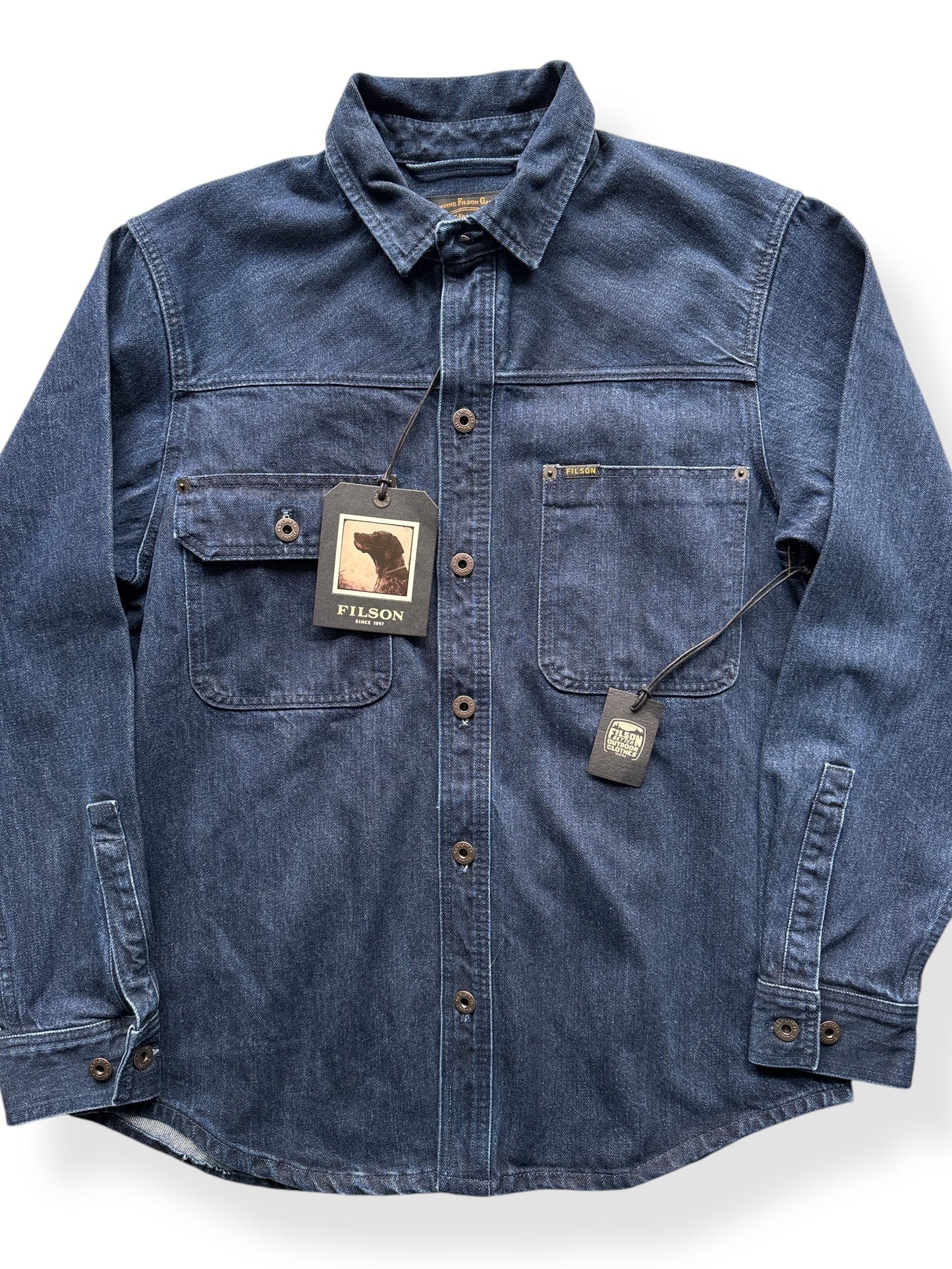 Front Close Up of NOS Filson Denim Work Shirt SZ M