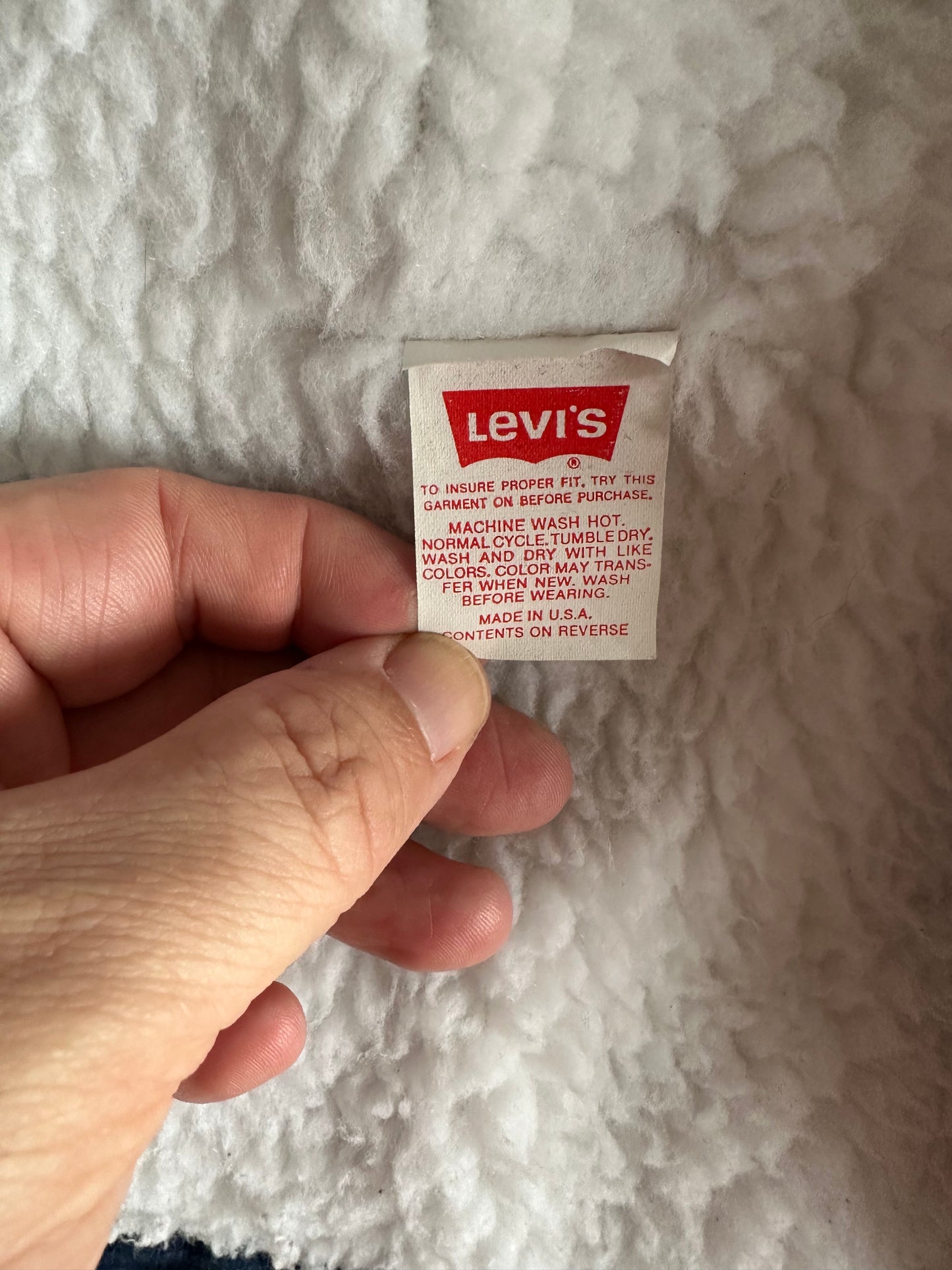 Levis Tag View of Vintage Dark Wash Levis Sherpa Type III Denim Jacket SZ 38R | Vintage Denim Workwear Seattle | Barn Owl Seattle
