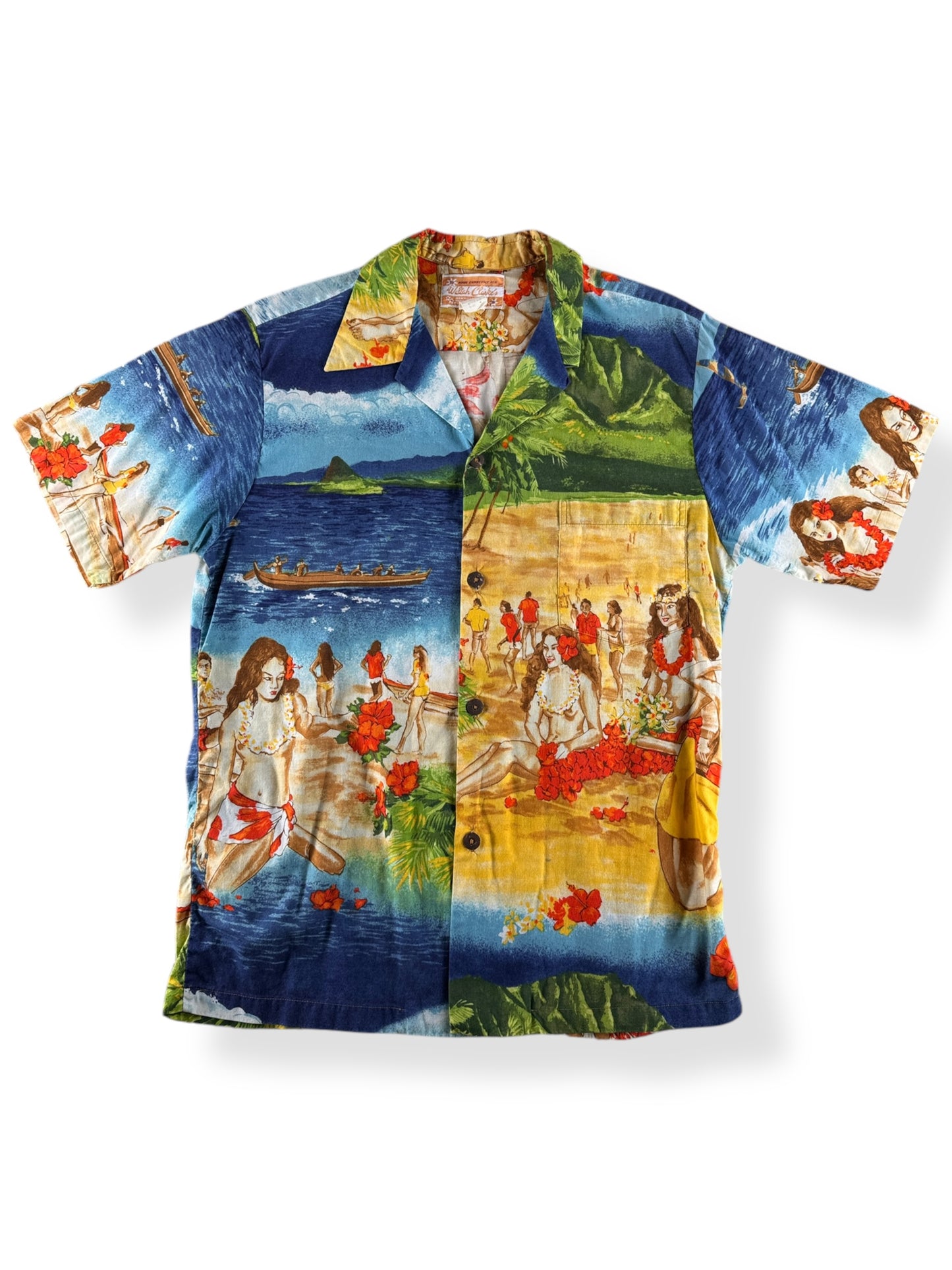 Front of Vintage Waltah Clarke's Aloha Shirt SZ M
