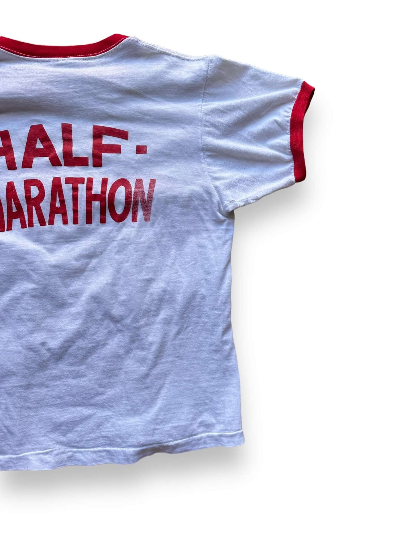 Rear Right View of Vintage Yakima Valley Half Marathon Champion Blue Bar Tee SZ M | Vintage Champion Ringer Tee Seattle | Barn Owl Vintage